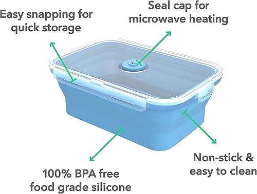 Miniatura 3 de Vremi Recipientes de silicona para almacenamiento de alimentos con tapas de plástico herméticas sin BPA – Juego de 4 recipientes plegables pequeños