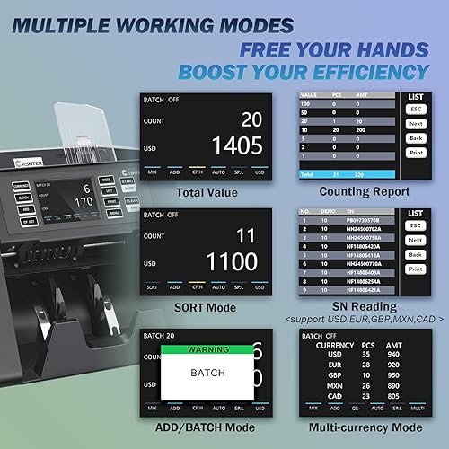 Miniatura 2 de N70A - Máquina de contador de dinero de grado comercial con detección de falsificación 2CISUVMGIR, lectura de números de serie, denominación mixta,