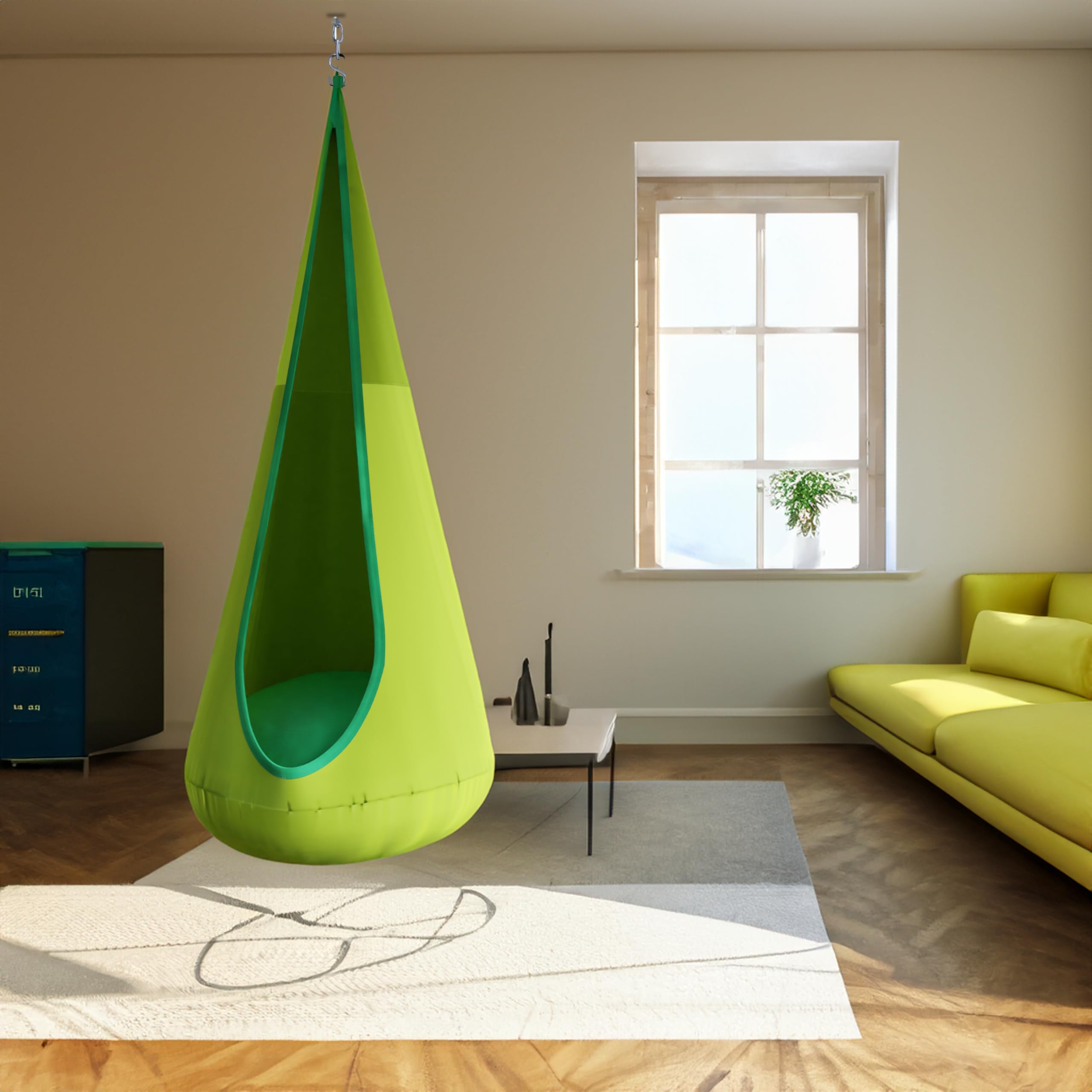 Lifelong Swing for Kids - Pod Seat Hanging Hammock Chair with Inflatable Pillow - Indoor/Outdoor Jhula with 100% Cotton-Canvas (Green)-image-21