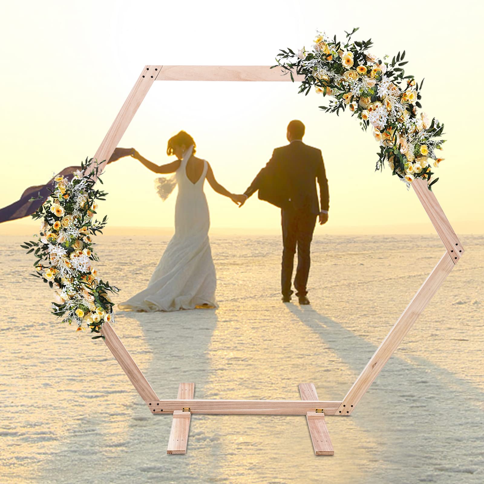 Hochzeitsbogen aus Holz, sechseckig, aus Holz, für Hochzeit, Dekoration, Hochzeit, Ballon, Blumenbogen, geeignet für Hochzeit, Geburtstag, Verlobung