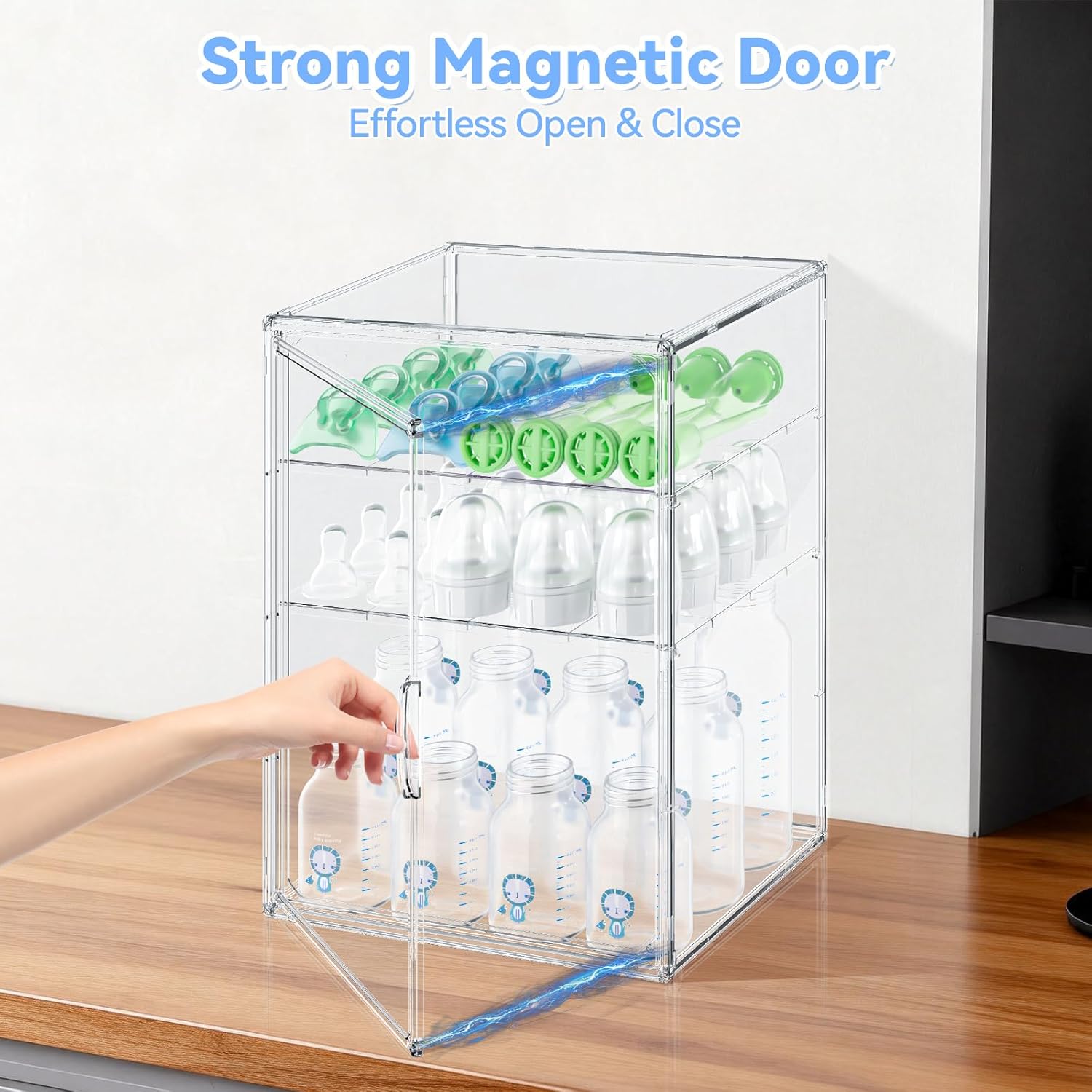 Baby Bottle Storage Organizer for Countertop, Large Clear Bottle Organizer, Baby Bottle Storage Organizer for Bottles, Nipples, Pump Parts & Food Jars, Nursery Cabinet, Kitchen Pantry