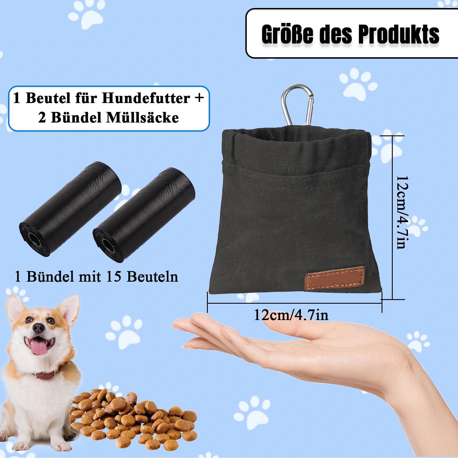 Cfcyhla Treat Bags for Dogs Hands-Free Dog Treat Bag with Automatic Closure and 2 Pieces Bin Bag - Image 2