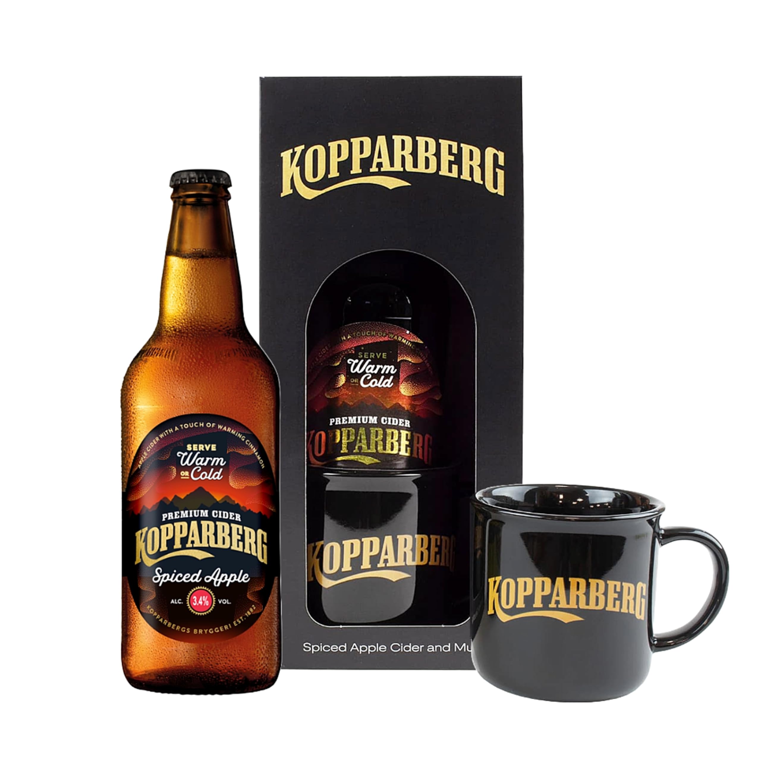 Spiced Apple Cider Gift Set - Premium Kopparberg Apple Spice Cider Bottle 500ml with Ceramic Mug. Great Gifts for Women, Enjoy this Cider Warm or Cold Mini Liqueurs Tablets Sharing Chocolate Hamper