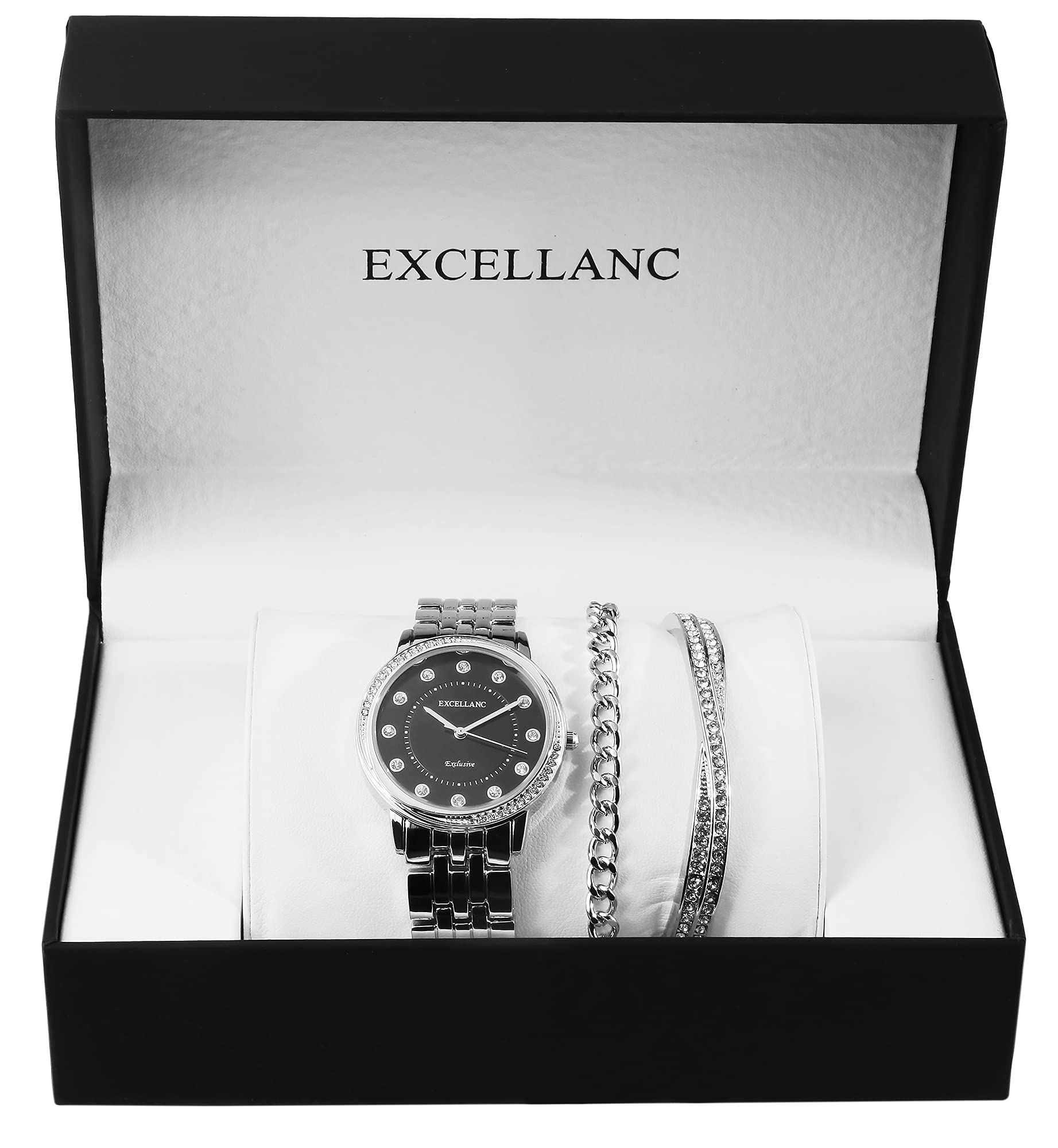 Excellanc Geschenkset-Damen Uhr Armreif Armband Strass 1800218
