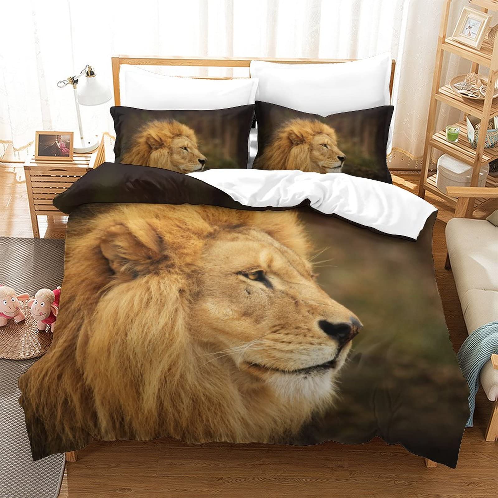Housse de couette lion 3D à fermeture éclair invisible en taille 220x240cm