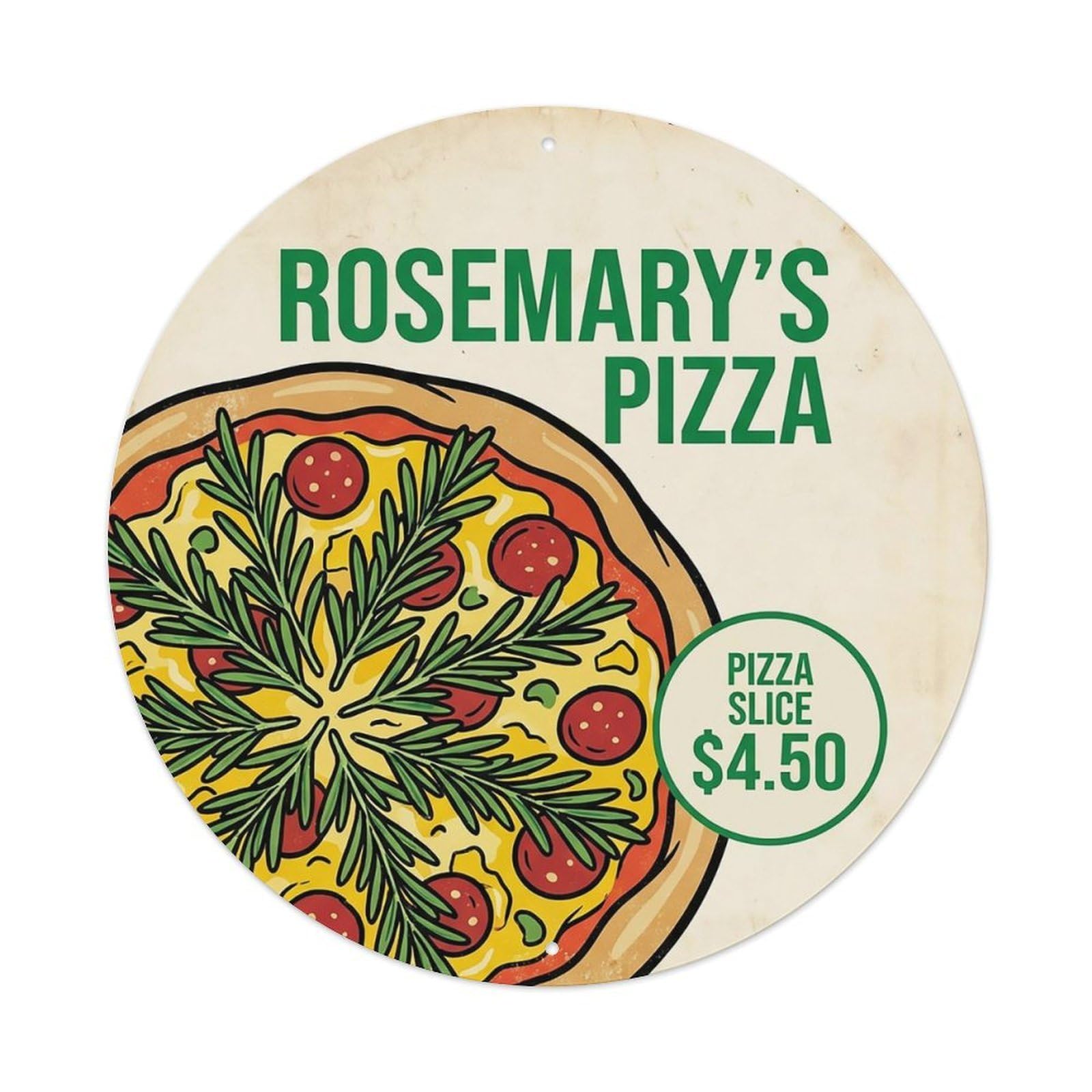 Huiyhb 8X8inch(20X20cm) Vintage Pizza Slice Italian Traditional Cuisine Rosemary Metal Tin Sign