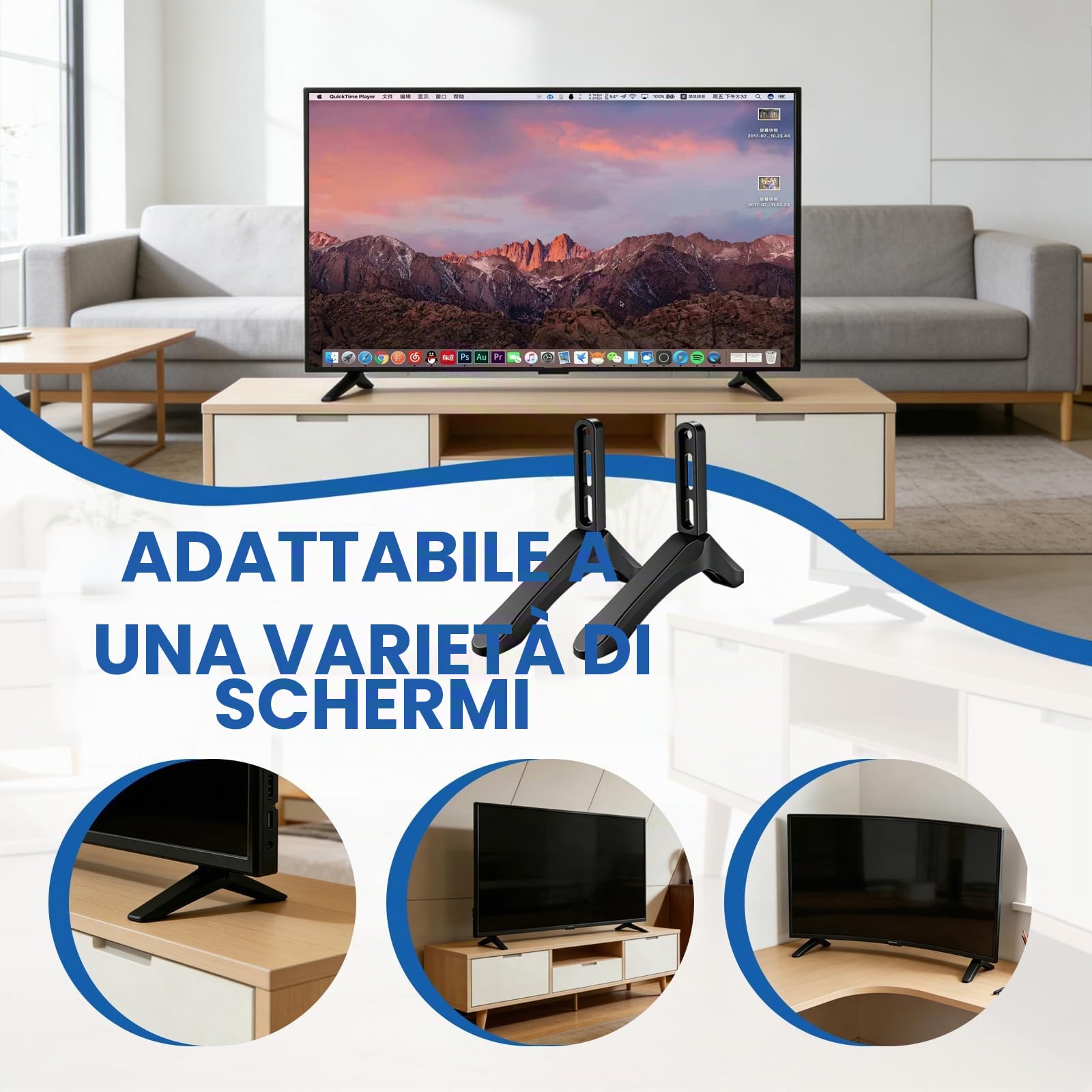 Supporto TV da Tavolo Piedini per Piedistallo TV per Schermi LCD LED OLED da 32-65 pollici Supporto TVs da Tavolo Antiscivolo Installazione Semplice