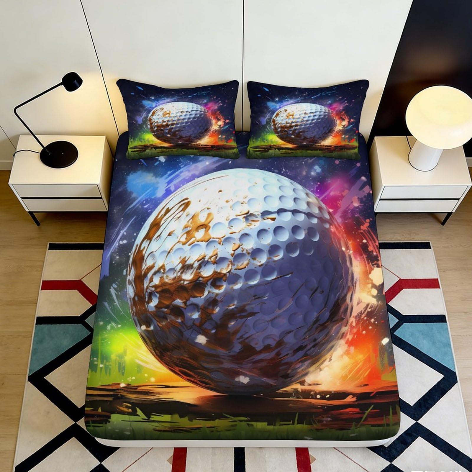 Pnayamiorkfel Style-9 3D Printed Golf Ball Explosion Fitted Sheet Microfiber Colourful Bed Cover For Bedroom Dorm Easy Care 90X200x25cm