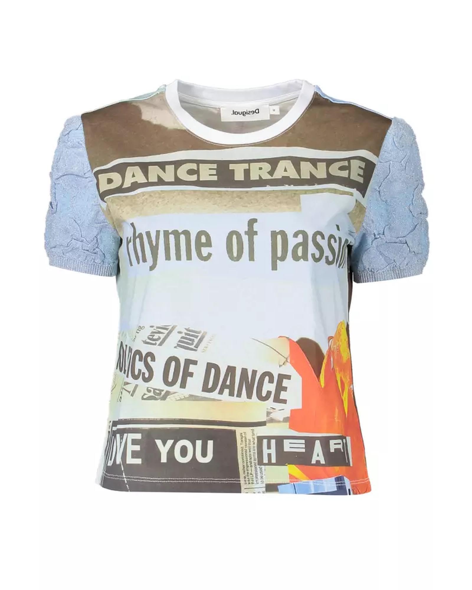 Desigual Blanc Texturiertes T-Shirt Zeitung Frau