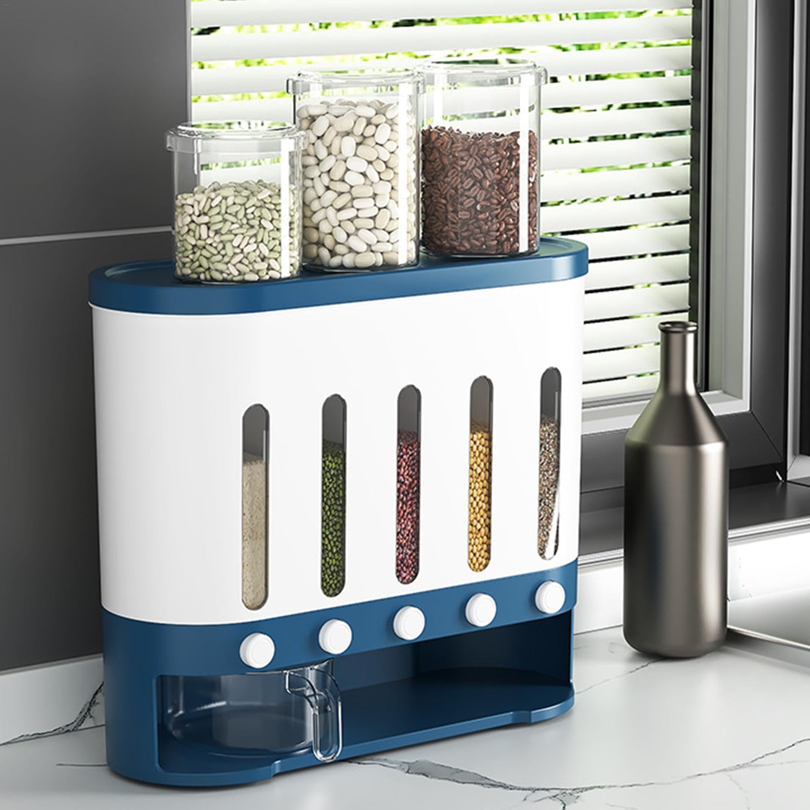 Contenitore per cereali – Porta cereali montato a parete, 5 scomparti, cucina domestica, contenitore da viaggio con finestra dispenser di cibo visibile per noci, cereali, snack, fagioli | cucina domestica, contenitore da viaggio con finestra dispenser di