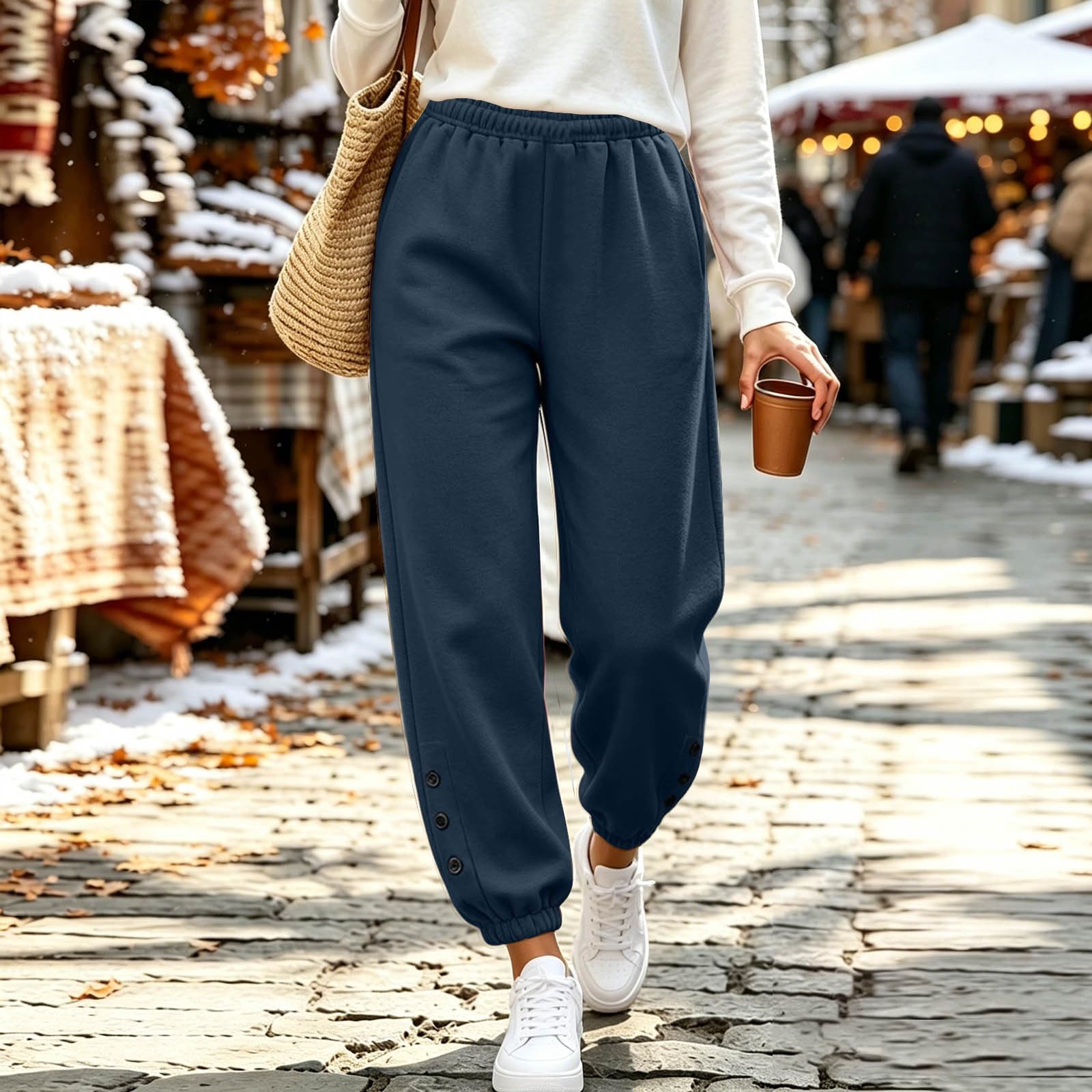 Pantaloni Tuta Donna Pantaloni a Gamba Larga con Elastico in Vita Pantalone Jogger con Coulisse Comodi Pantlone Cotone Morbidi Pant Baggy Tinta Unita Pants Lunghi per Allenamento Jogging Fitness