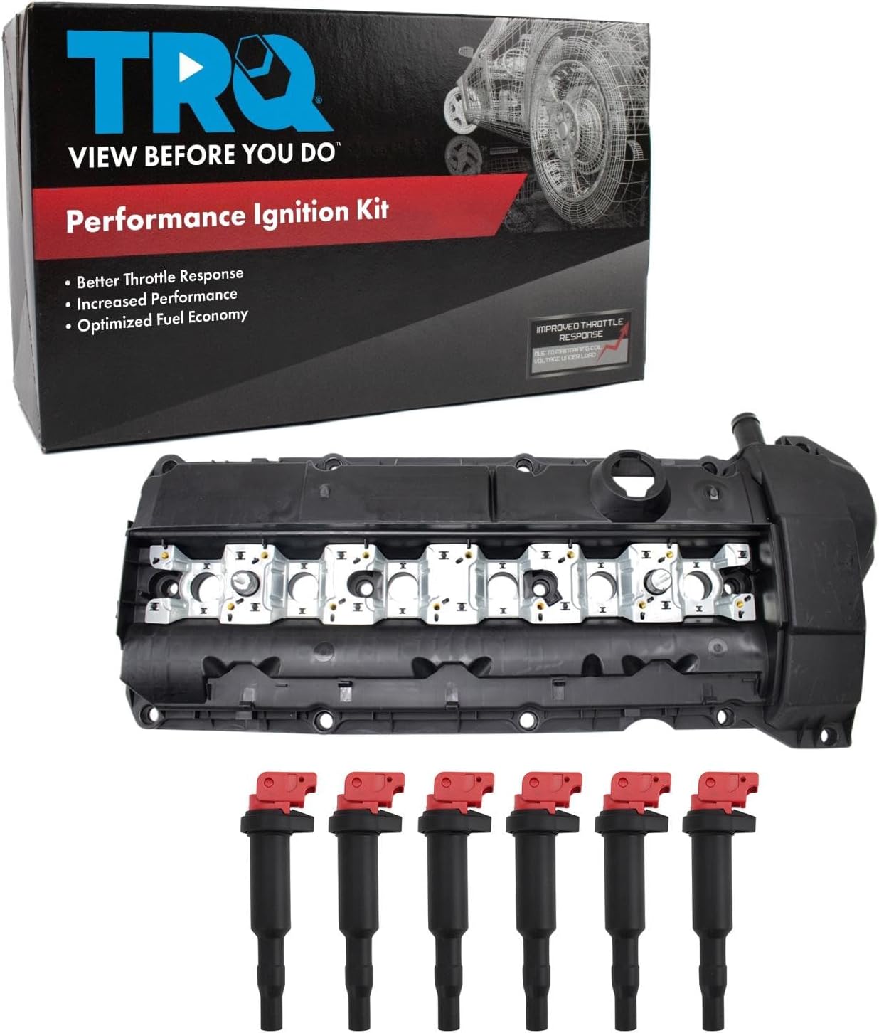 TRQ Ignition Coil Kit 7 Piece Valve Cover Compatible with 2003 BMW 525i 530i