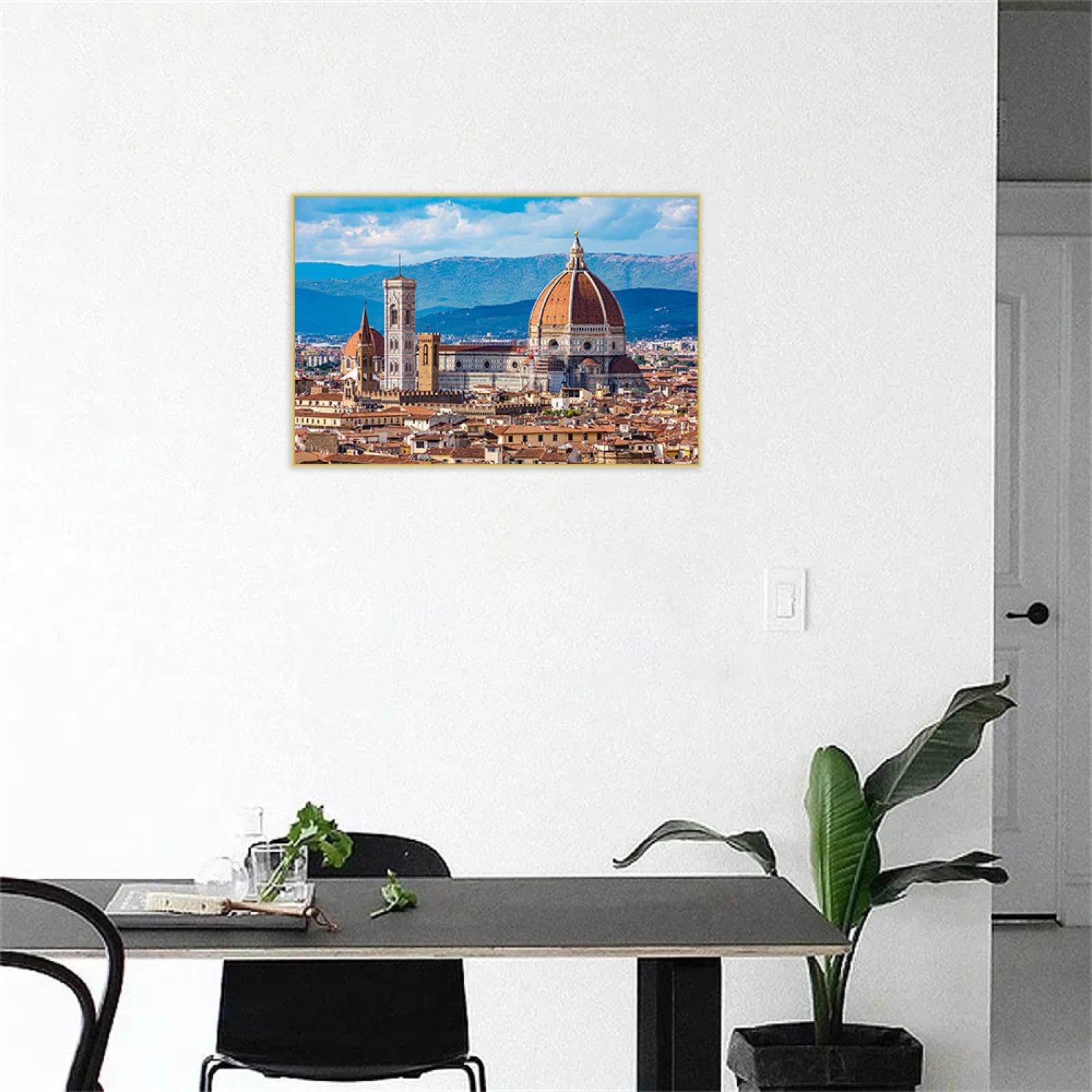 CSGWLAT Stadtbild Panoramabild auf Leinwand,Gerahmt Wandbilder Landschaftsbild,Gebäude Kirche,Leinwandbilder Wohnzimmer Modern 40x60cm Goldener Rahmen