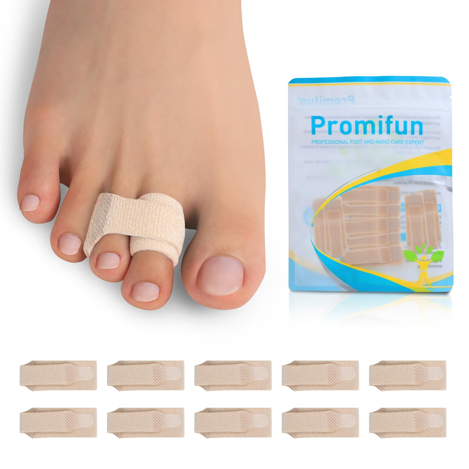 Promifun Férula correctora para dedos en martillo - 10 tiras para dedos rotos, separador ortopédico, almohadillas para dedos torcidos, alineación de juanetes (marrón, S)