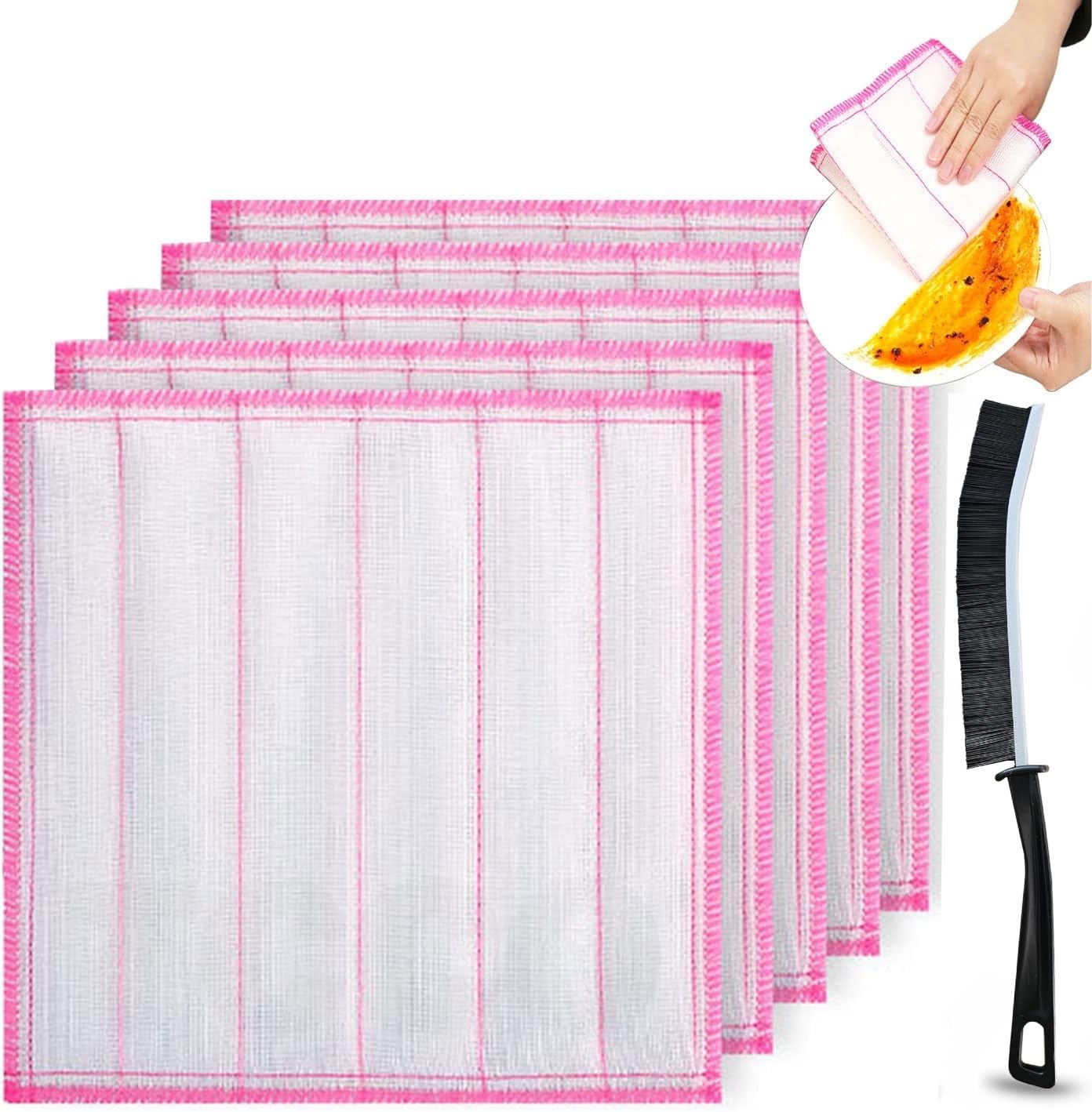 TCCO 5-Pack Wood Fiber Kitchen Cloths & Gaps Cleaning Brush, 8 Layers Super Absorbent Dish Cloth, Durable, Reusable, Machine Washable, White Microfiber Cloth for Bath, Furniture, All Surfaces (B0D1RJBYQM) Amazon Price History, Amazon Price Tracker