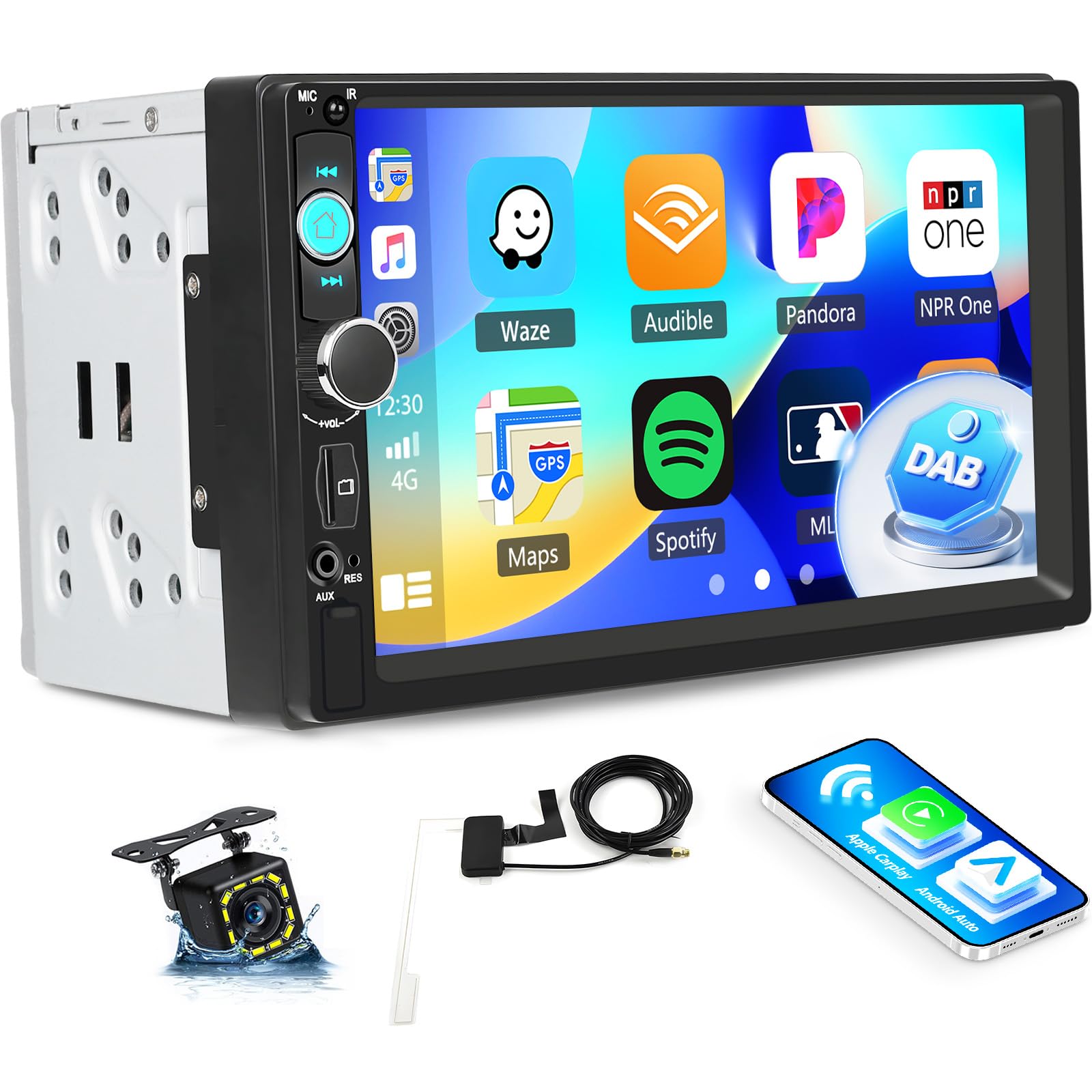 DAB+ Doppel Din Radio mit Wireless Carplay Android Auto Autoradio mit Bildschirm 7 Zoll CarPlay Android Auto Radio 2din Touch Display mit Bluetooth, EQ/FM, AUX/Mirror Link