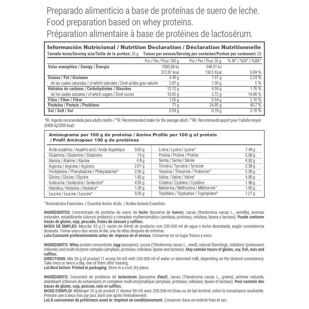 MASmusculo - Whey Fit Nature 2Kg - Proteína de Suero Leche 100% Natural - Sin edulcorantes ni aromas artificiales - Sín Azúcares - Sabor Chocolate