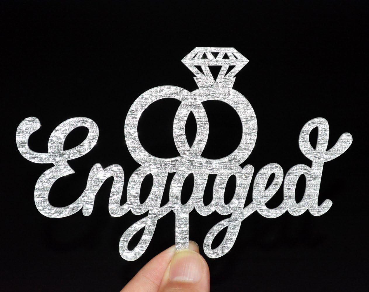 Engagement Cake Topper- Engagement Wedding Party Decorations (Silver)
