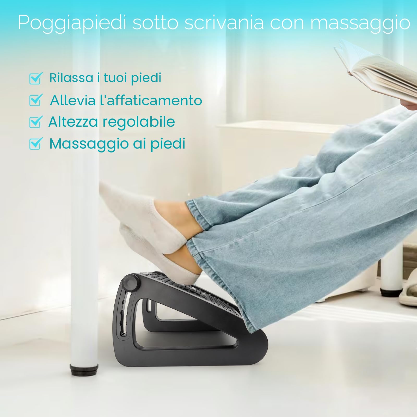 Poggiapiedi per Scrivania Regolabile, MXTIMWAN Poggia Piedi Scrivania, allevia il dolore e fornisce Poggiapiedi Ergonomico in Altezza con Funzione Effetto Massaggiatore per Casa/Ufficio/Viaggi