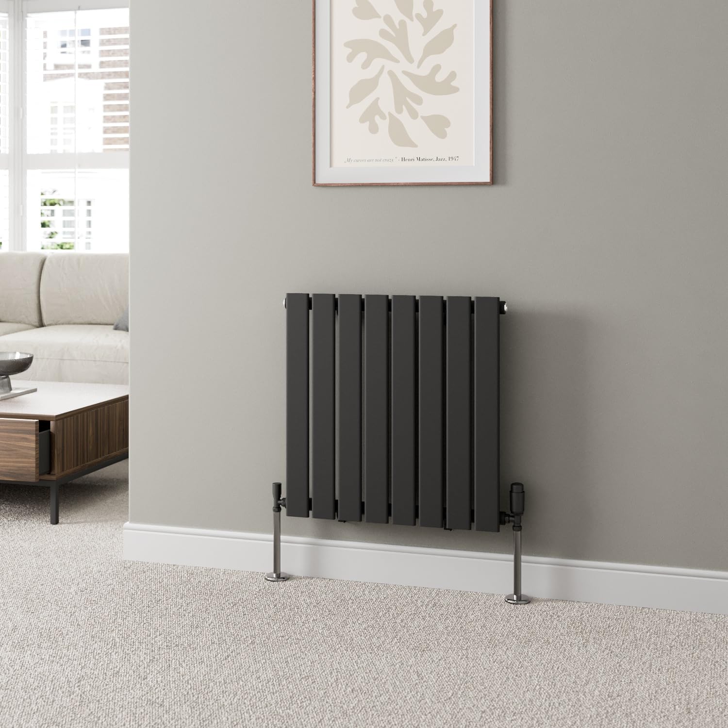 DuraTherm® 600 x 604mm Black Horizontal Designer Radiator Single Column Flat Panel Modern Central Heating Panels Bathroom Radiators
