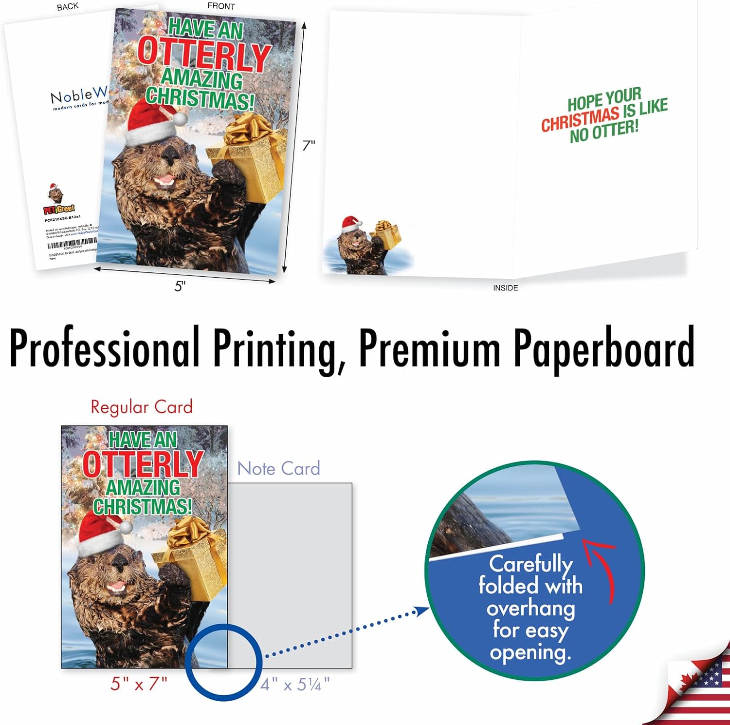 NobleWorks 12 Boxed Christmas Greeting Cards Funny - Animal Humor, Holiday Bulk Set (1 Design, 12 Cards) - Otterly Amazing C6210XSG-B12x1