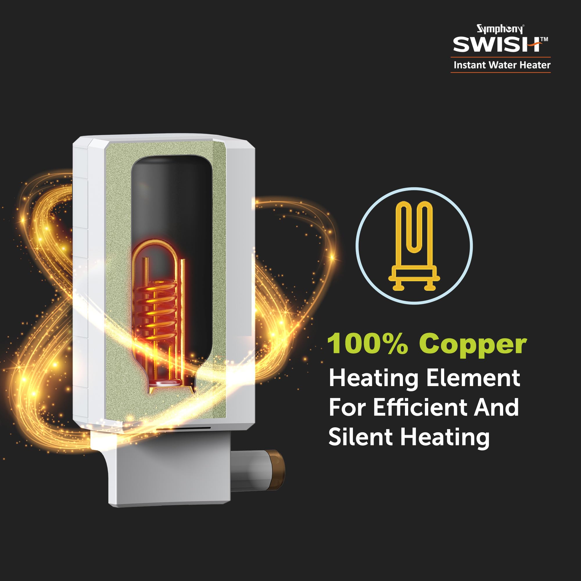 Symphony Swish 5.9L Instant Water Heater | 3KW Heating |With 9 Layer PUROPOD Water Filter | Hair Fall Control Geyser | High Rise Compatible| Copper Heating Element| | Free Installation 2