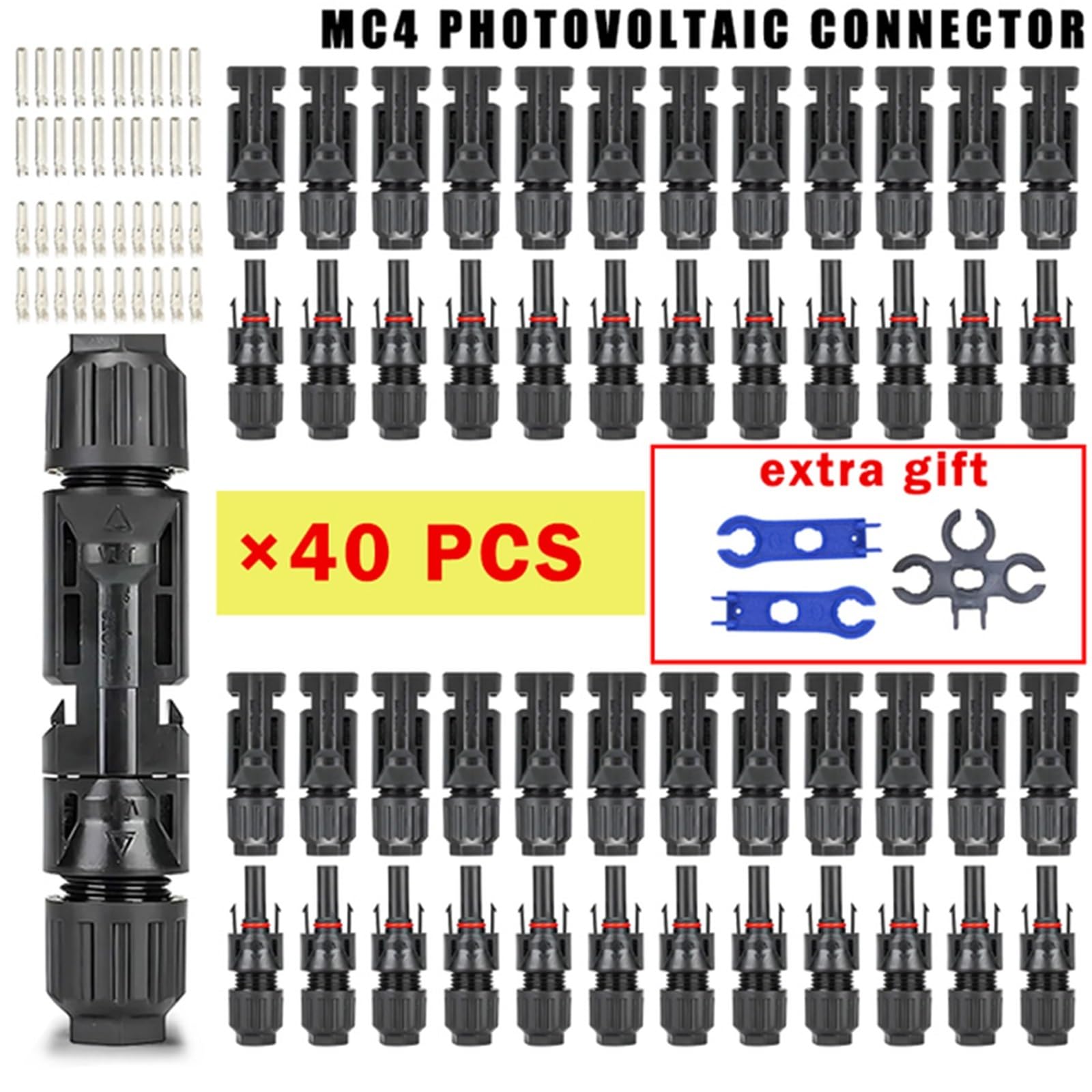 Zestaw złączy solarnych 1000 V 30 A Złącza do paneli fotowoltaicznych do kabla 2,5/4/6 mm²(40pcs(20pairs))
