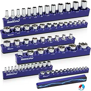 6-Piece 1/4" 3/8" 1/2"-Driver SAE Magnetic Socket Organizer Set (Holds 68 Sockets) - Detachable Tool Tray with 5mm Magnetic Base for Garage/Home Workshop(Sockets Not Included)