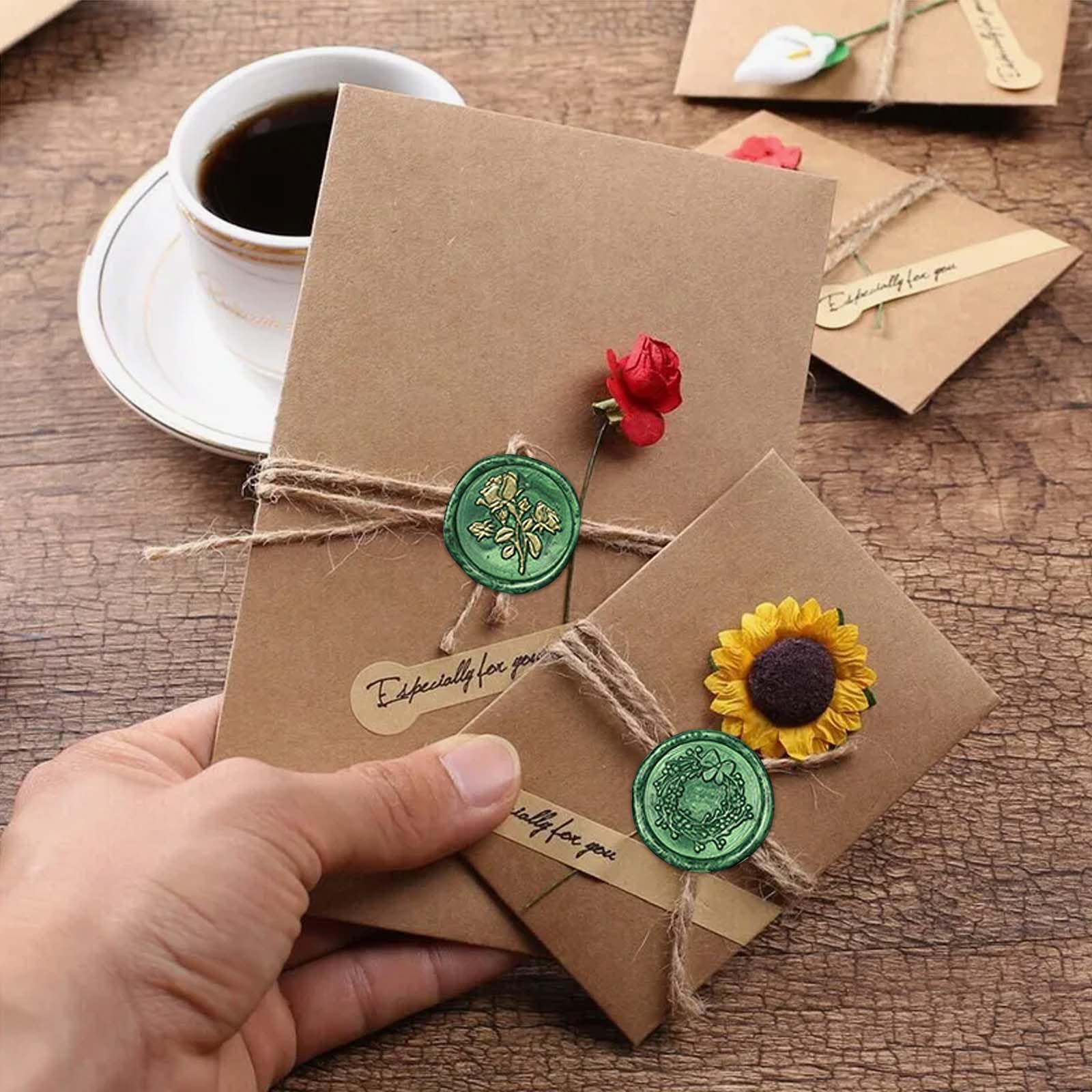 Perles de cire à cacheter octogonales vert métallisé Lot de 100 pour cachets lettres enveloppes décoration