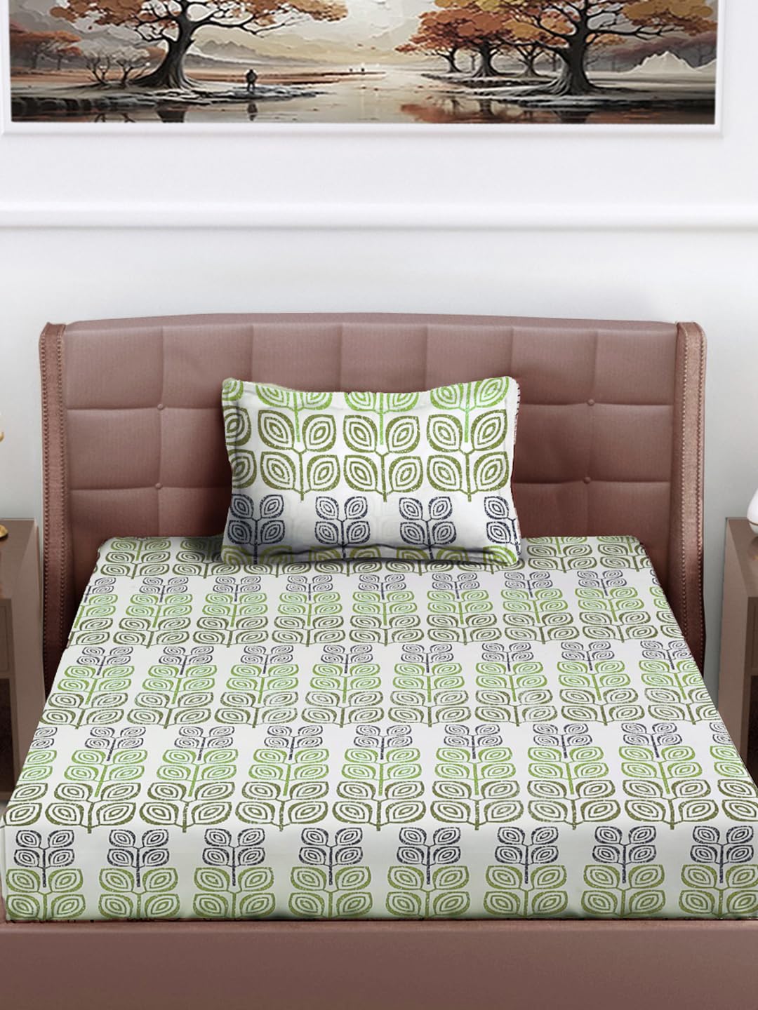 FABINALIV Multicolor Floral 300 TC Cotton Blend Single Bedsheet with 1 Pillow Cover (FLSBS-1286-Multi)-image-49