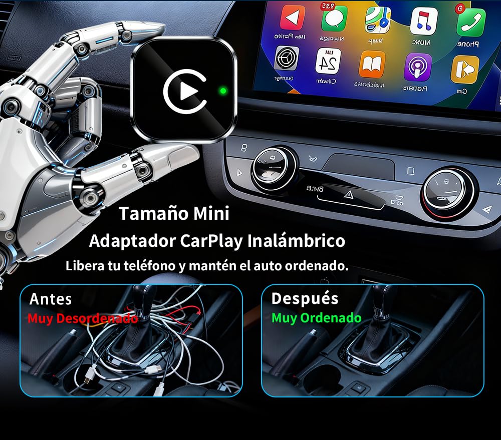 Adaptador CarPlay Inalámbrico, para Coches con CarPlay & Android Auto, Car Play Inalambrico para iPhone iOS 10+ & Android 11+, Compacto y Estable Doble Núcleo WLAN a 5.8 GHz Bluetooth Wireless Adapter
