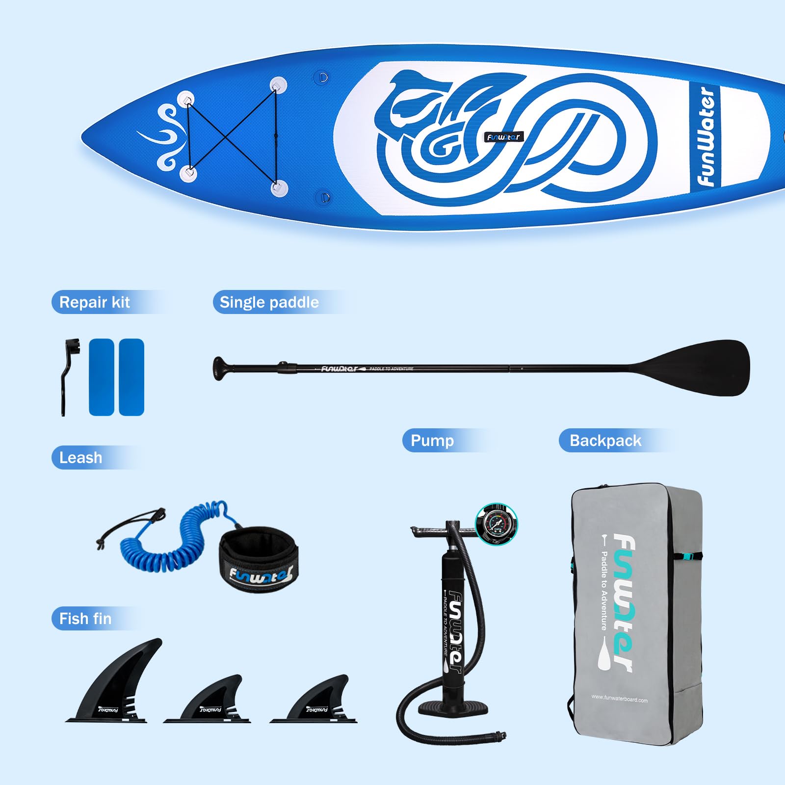 FunWater Tavola SUP Gonfiabile Surf Paddle Board Inflatable, Ultralight SUP per tutti i livelli con Due Accessori Tipo