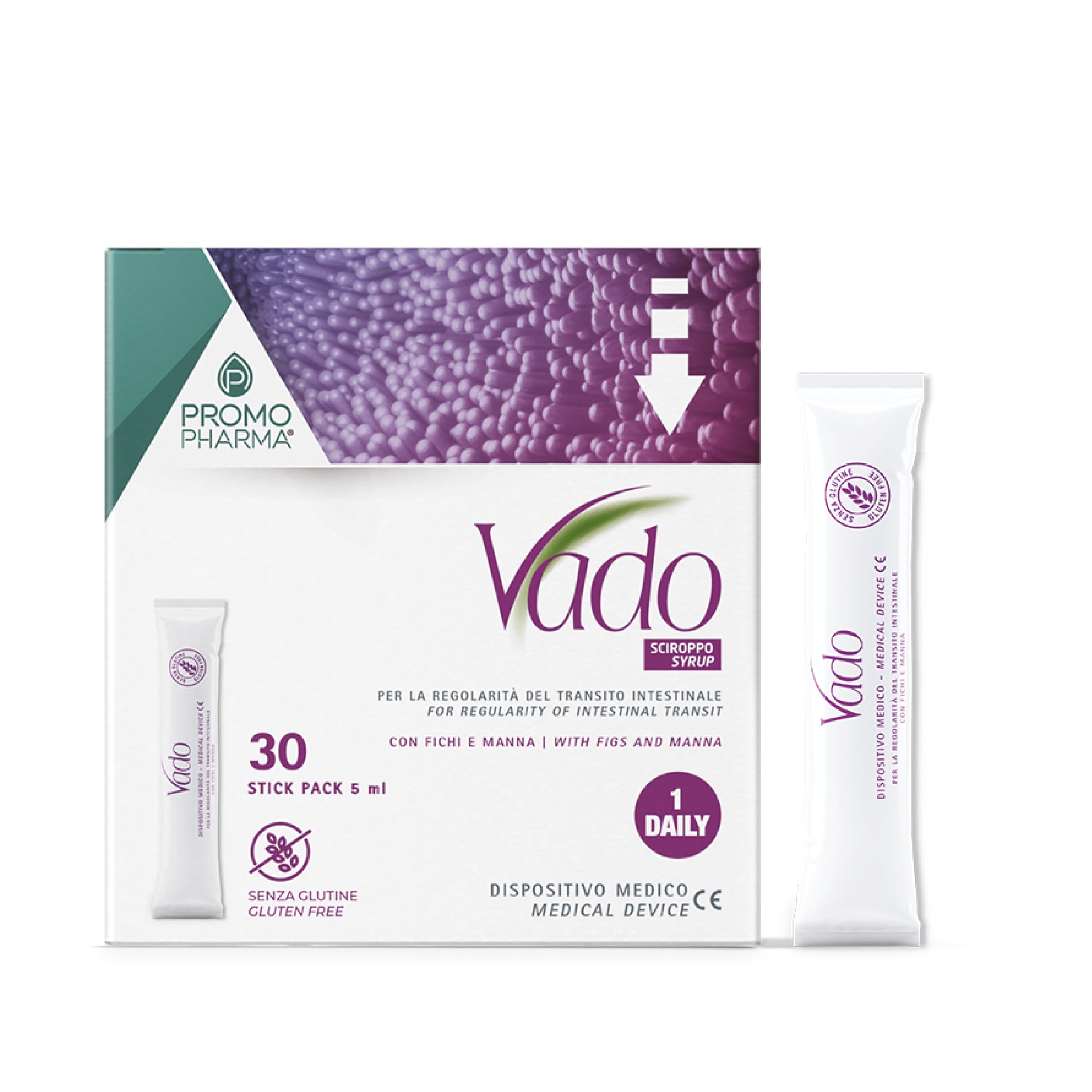 Vado Sciroppo Fichi e Manna - Lassativo Naturale Delicato e Non Irritante per Stitichezza, Costipazione e Gonfiore Addominale - Regola il Transito Intestinale - Dispositivo Medico - 30 stick da 5 ml