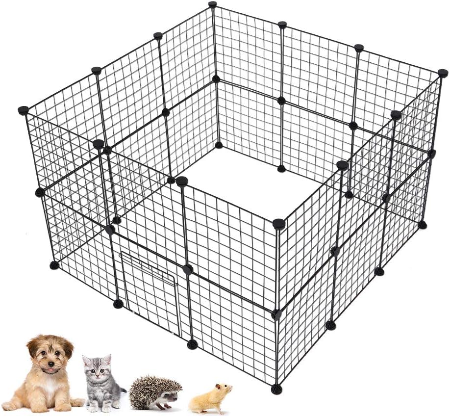 Liusin Pet Playpen for Small Animal, Portable Metal Wire Yard Dog Fence Exercise Pen Kennel Indoor Outdoor Fence Cage Crate with Door…