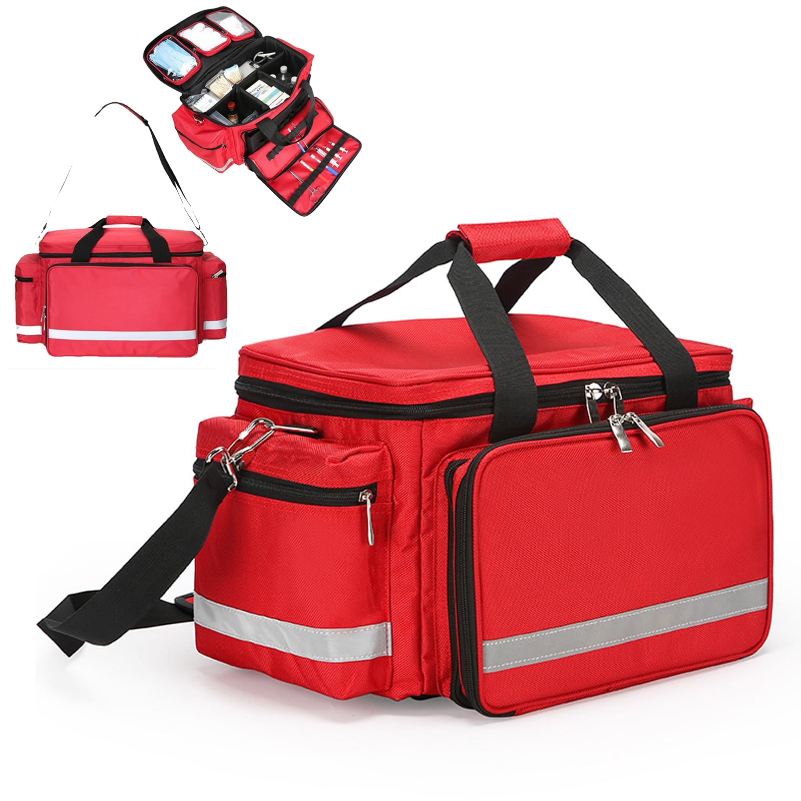 Bolsa de rescate de emergencia, bolsa de primeros auxilios con separadores interiores y ribete reflectante, fácil de almacenar para primeros auxilios, atención médica en el hogar, estudiantes de