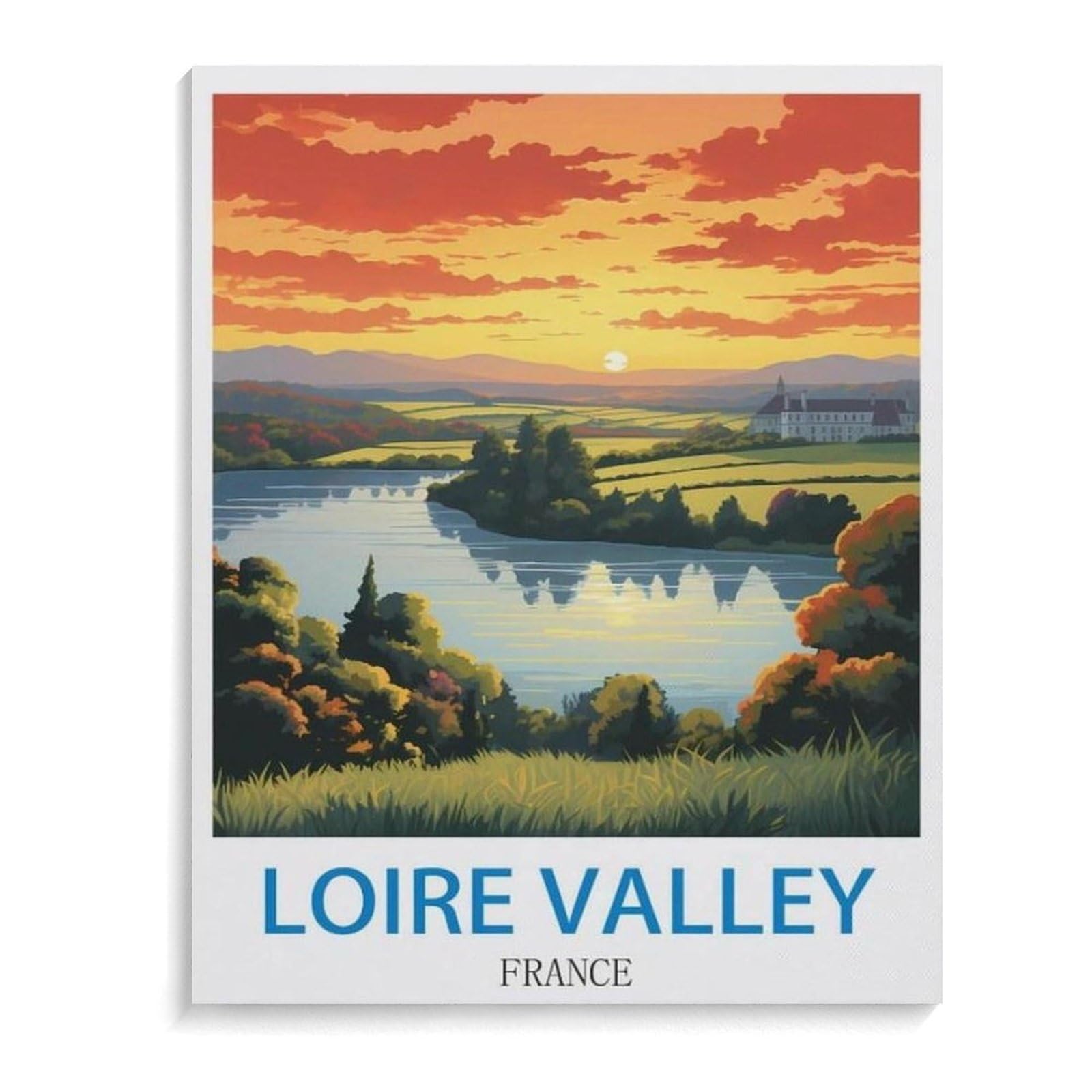 BEAYODKP DIY Paint by Numbers for Adults Canvas，Vintage Travel Poster Loire Valley France，DIY Oil Painting, Pictures Drawing Paintwork with Paintbrushes Decoration Gift(40x50cm-A27