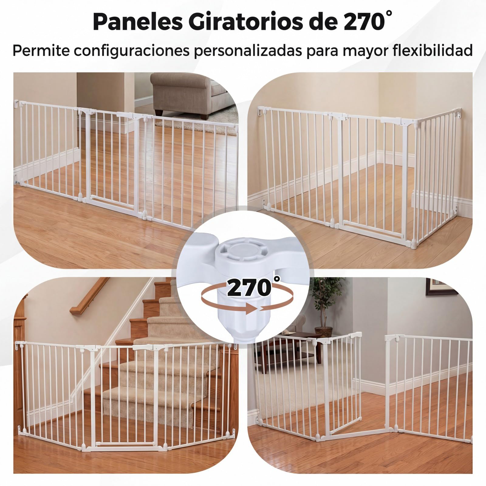 COSTWAY Barrera de Seguridad para Niños, 74,5-198 x 74,5 cm, Valla de Seguridad de 3 Paneles con Doble Bloqueo, Apertura en Dos Direcciones, Puerta Escalera de Metal para Bebés y Perros (Blanco)