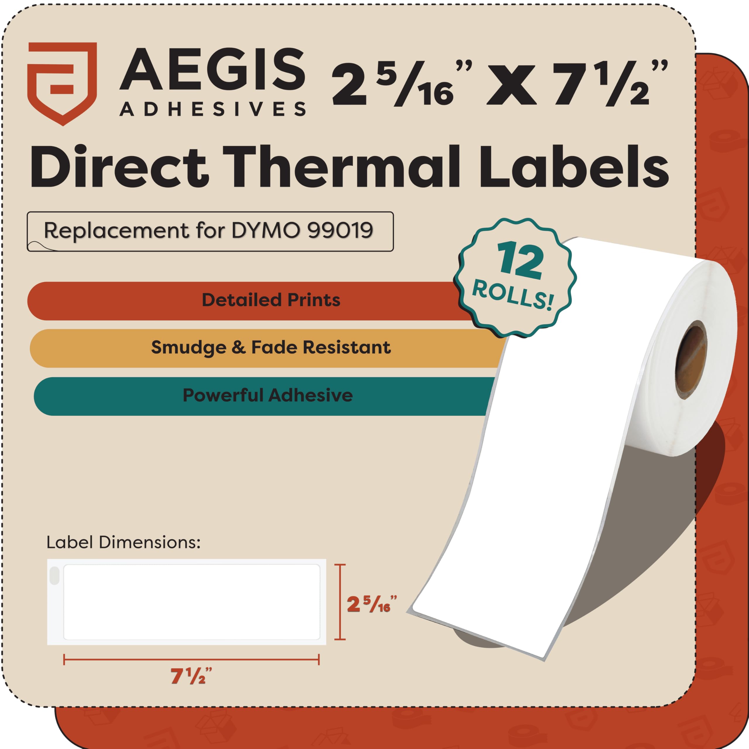 Aegis - Etichette termiche dirette compatibili di ricambio per DYMO 99019 (2-5/16" X 7-1/2") spedizione Internet - Utilizzare con Labelwriter 450, 450 Turbo, stampanti 4XL (12 rotoli)