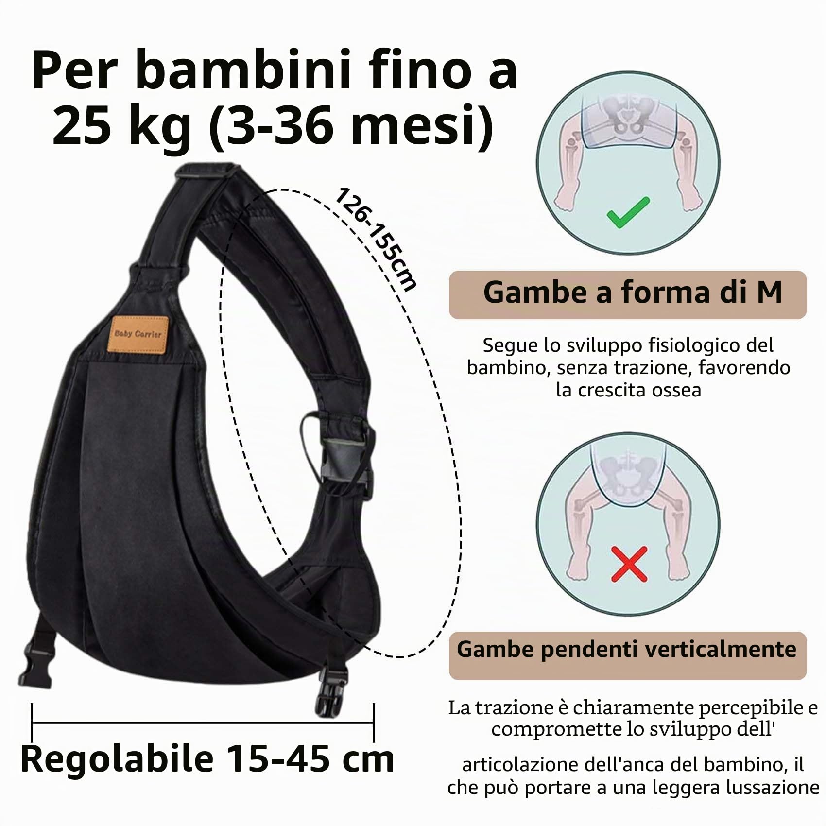 Fascia per neonati e pettorina laterale – marsupio ergonomico per neonati e bambini con seggiolino, certificato ASTM, leggero e traspirante (0-36 mesi)