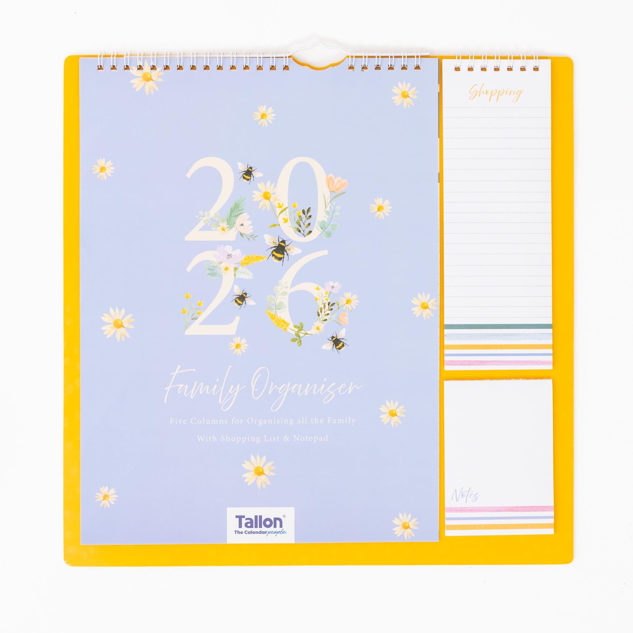 2026 Family Planner 5 Column Calendar - Wall Organiser with Tear-Off Shopping List & Notepad - Month to View, Perfect for Busy Homes - Bee