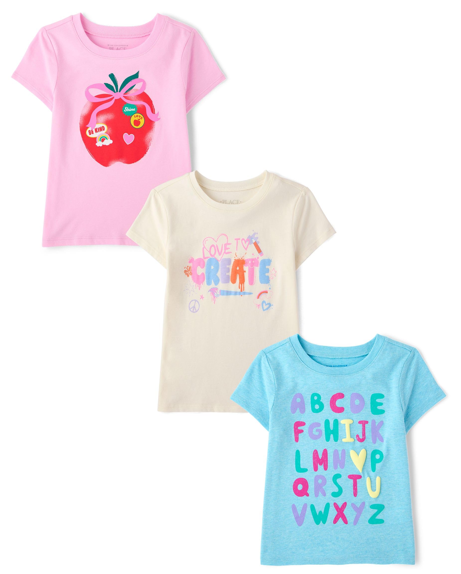 The Children's Place Baby-Girls and Toddler School,Learning Short Sleeve Graphic T-Shirts,3 Pack