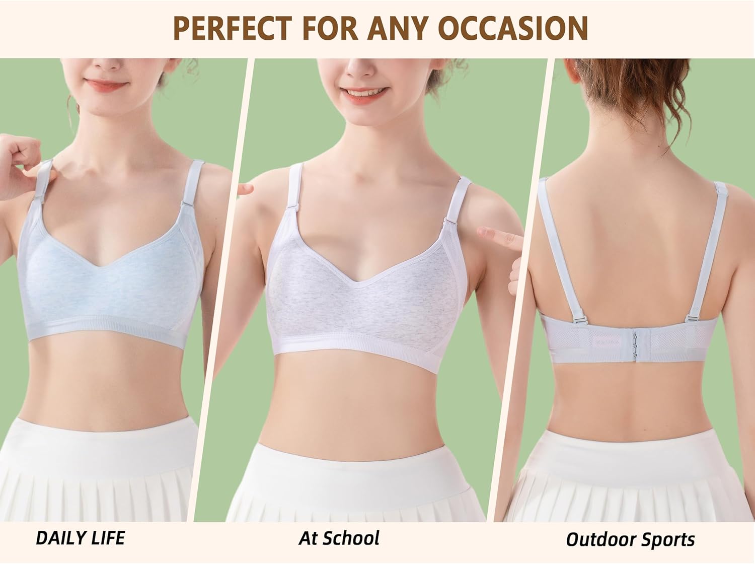 Teen Bras for Girls Ages 12-14-16-18 Years Old Big Kids Training Bra Bralettes for Women Ladies,Adjustable Straps