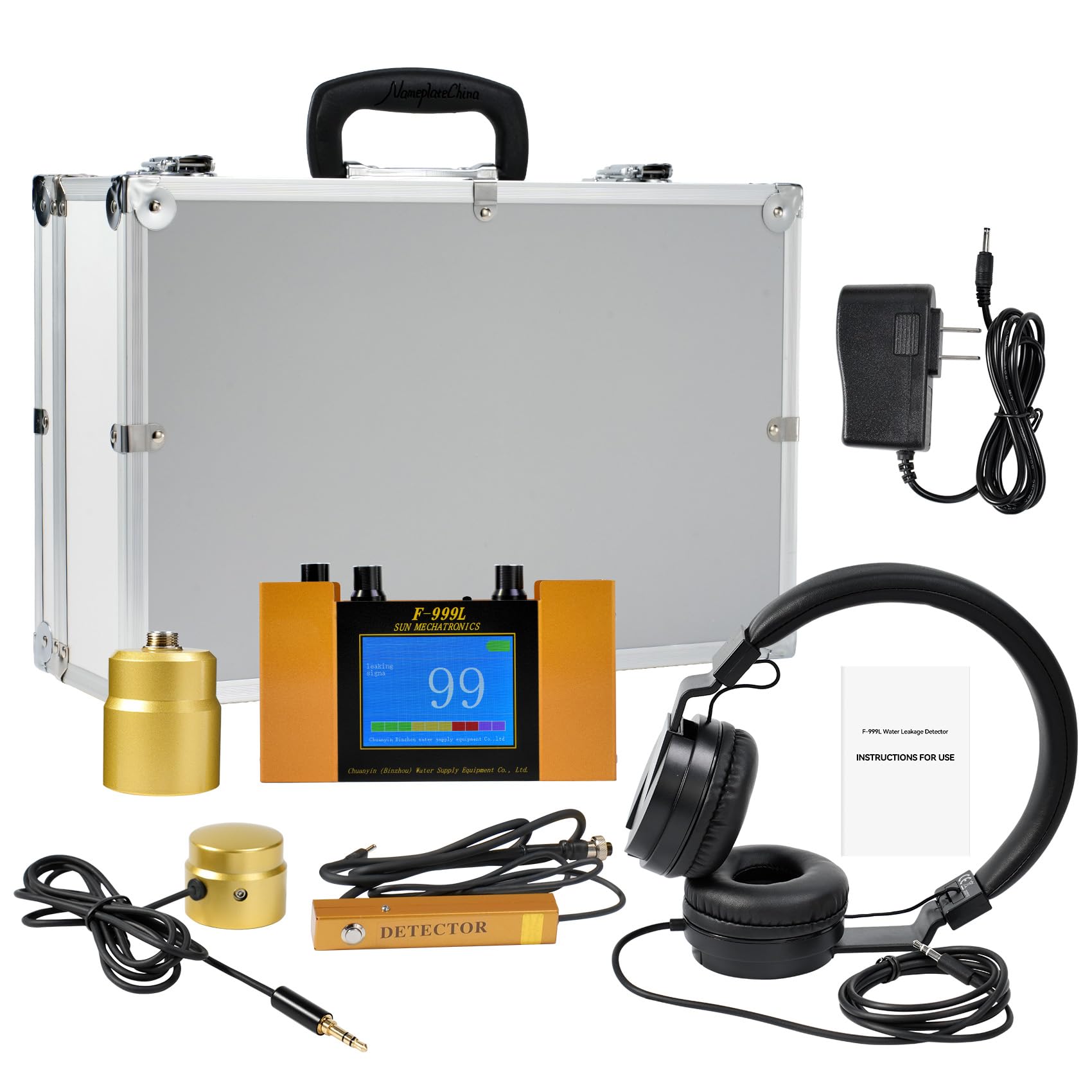 Photo 1 of Underground Water Leak Detector, Water Pipe Leak Monitor w/ Dual-Size Sensors for Precise Positioning, High-Sensitivity Digital Display, Ultrasonic & 4-Level Adjust, Includes Earphone & Carrying Case
