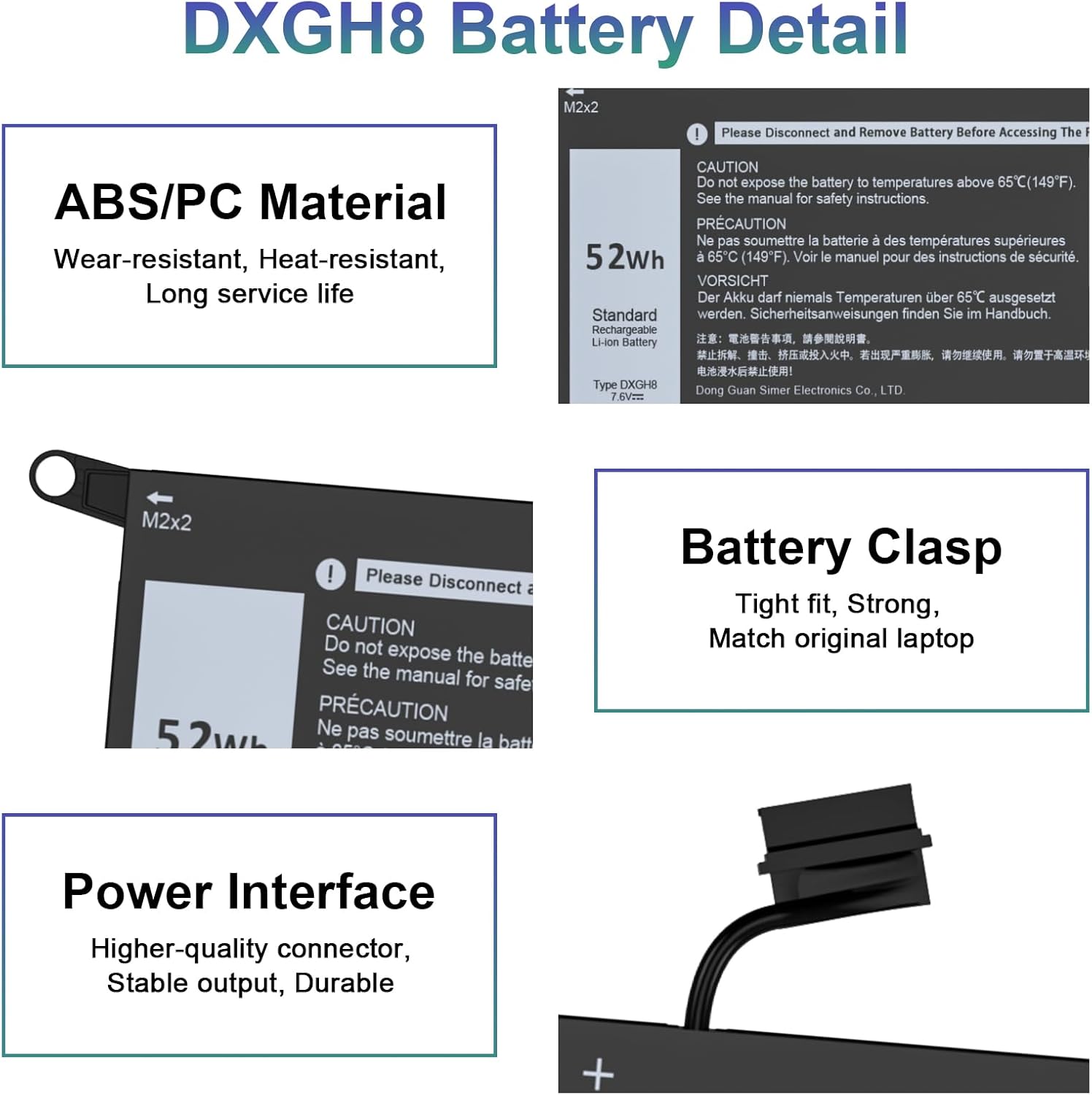 Easy Style 52Wh DXGH8 Laptop Battery Replacement for Dell XPS 13 9370 9380 2019 Inspiron 13 7390 7391 2-in-1 5390 5391 7490 Latitude 3301 E3301 Vostro 5390 5391 Series H754V G8VCF HK6N5 P82G 7.6V