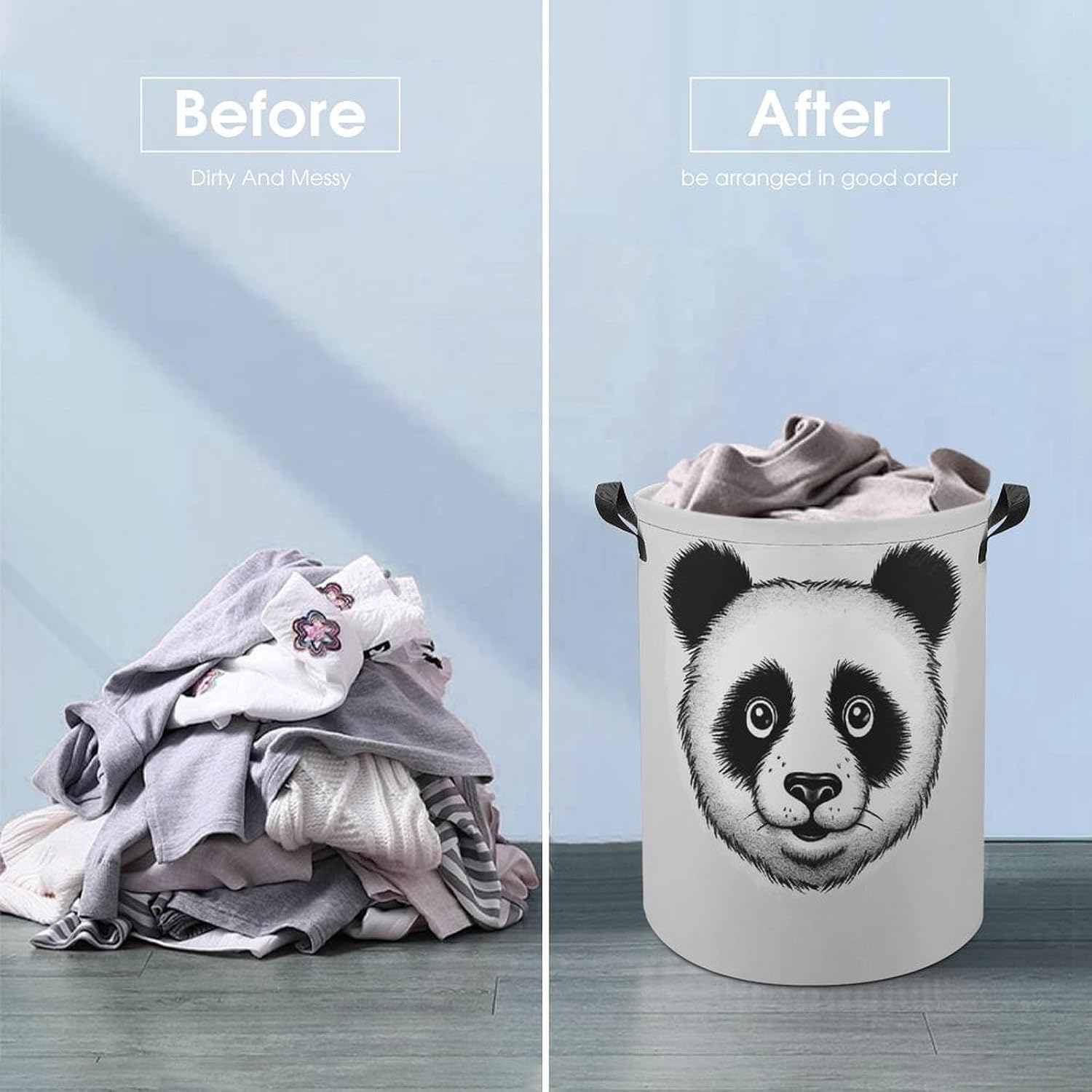 Anime Panda Face Laundry Basket Freestanding Waterproof Laundry Hamper Collapsible Tall Clothes Hamper with Reinforced Handles Waterproof Laundry Bag for Dorm Bathroom Home 44x44cm image 5