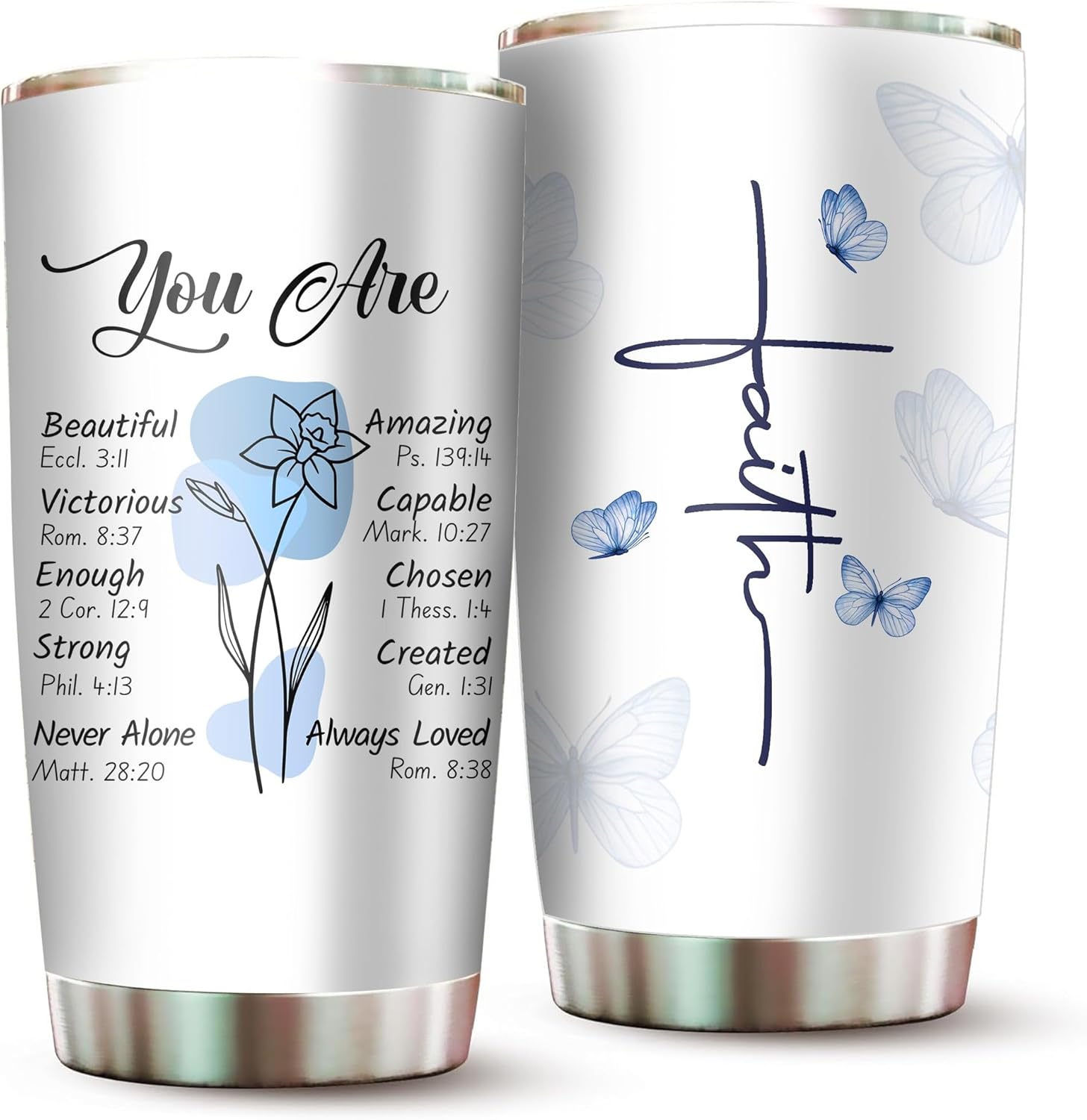 Christian Gifts for Women Faith - Christian Tumblers for Mothers Day Bible Gift - Christian Tumbler Religious Gifts Spiritual Encouragement Inspirational Gift for Women Stainless Steel Tumbler - White