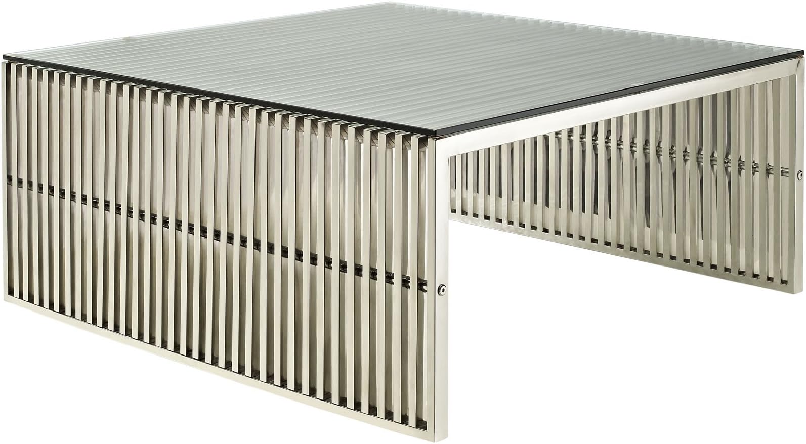 Modway Gridiron Stainless Steel Coffee Table With Tempered Glass Top