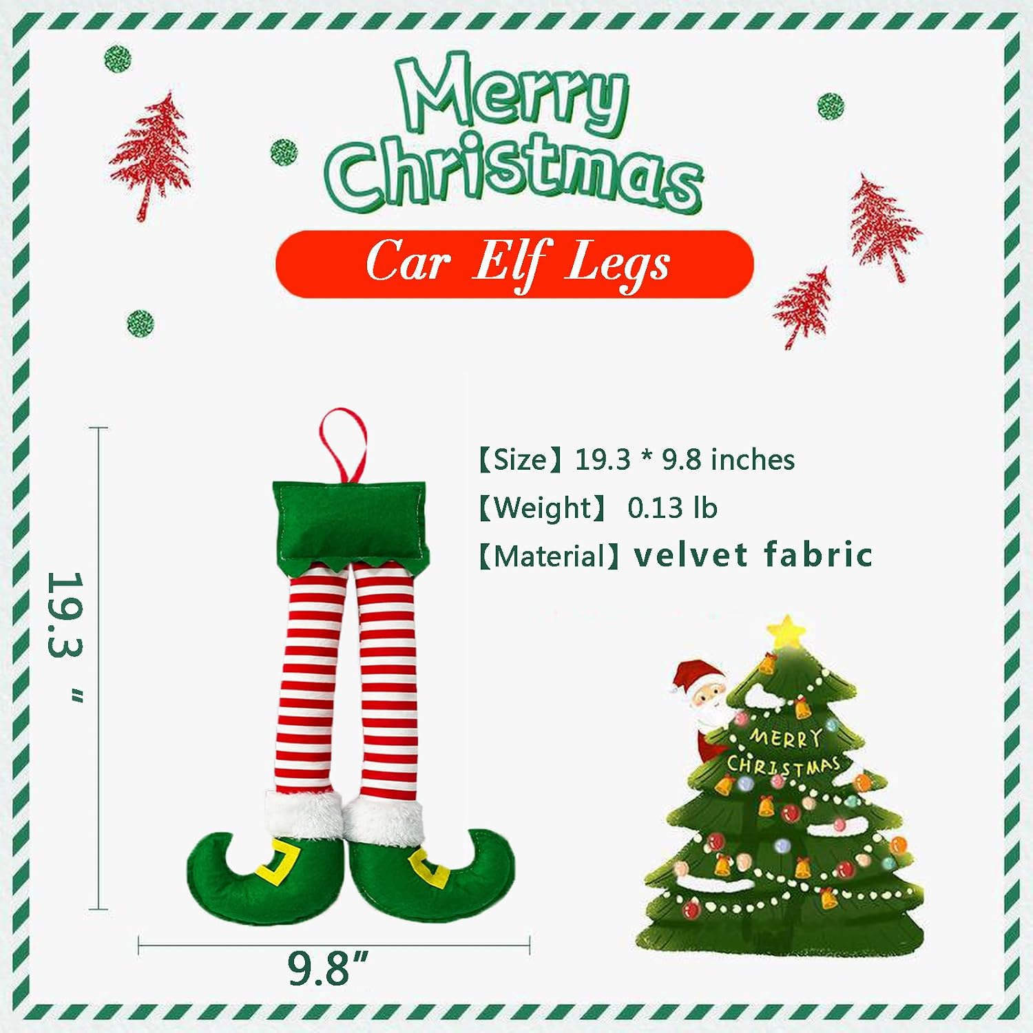 Elf Leg Decoration for Trunk 19.3 * 9.8 inches,2025 Christmas Car Decoration |Stuffed elf Legs for Car Decor with Flexible Coil, Xmas Elf Feet Accessories for Indoor and Outdoor (Green F2F)