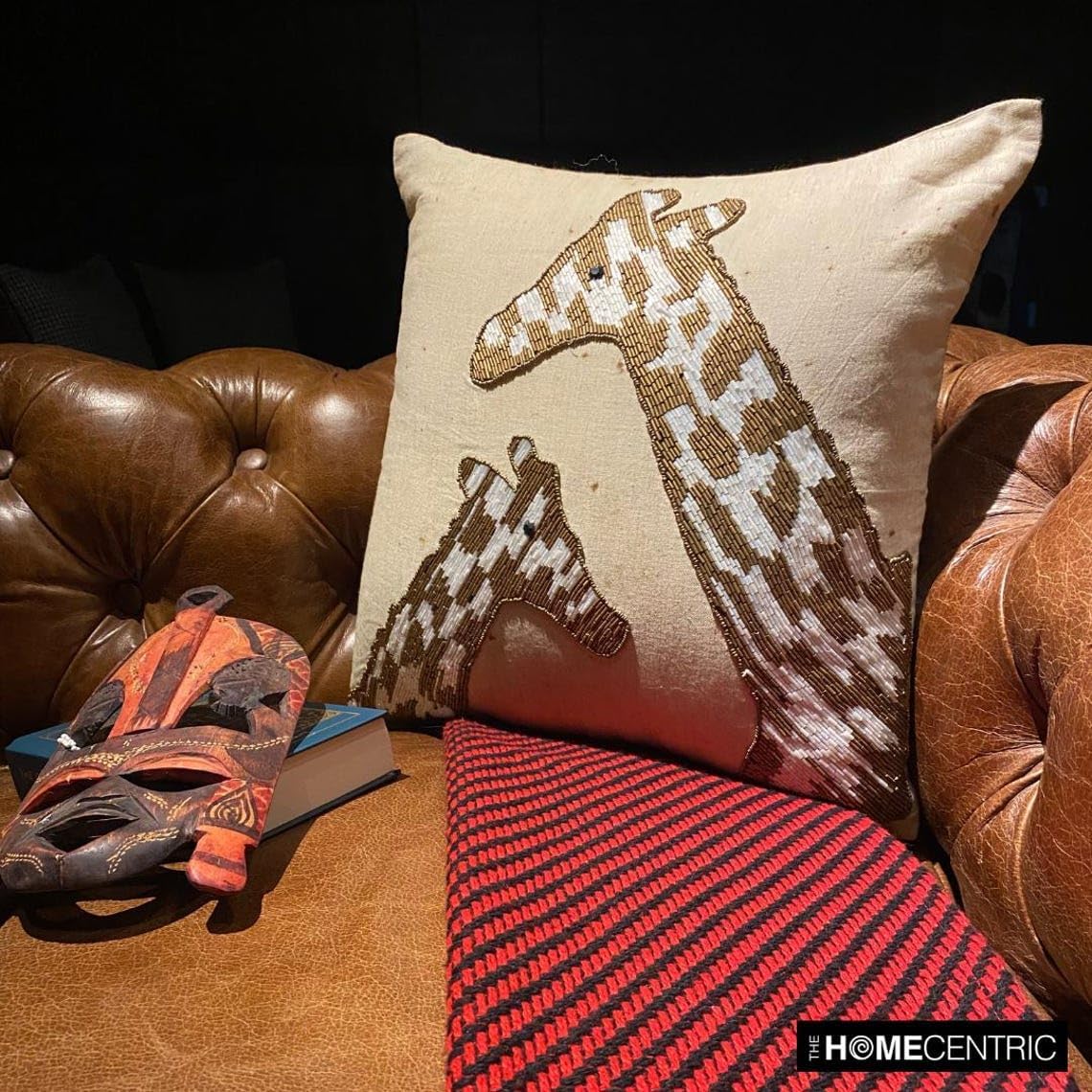 The HomeCentric Pillow Cover, Beige Accent Pillow Covers 16x16 inch (40x40 cm) Linen Decorative Pillow Covers, Animal Print, Giraffe, Beaded, Art Deco, Modern Cushion Cover Easter - Giraffe Talk