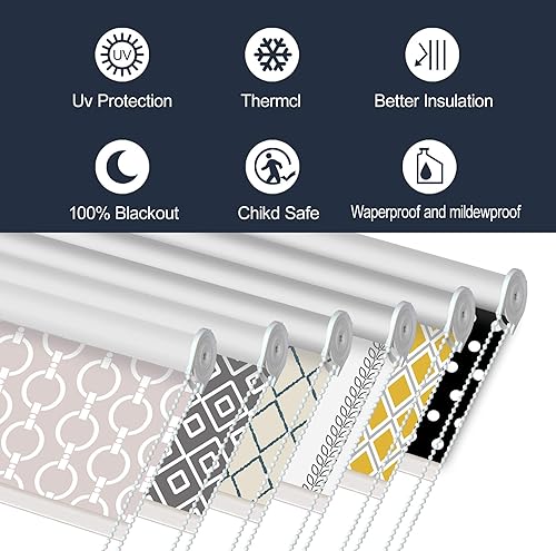 Miniatura 5 de LETAU Persianas opacas sin cordón, con protección UV estampadas, persianas enrollables para puerta, club, hogar, hotel, restaurante